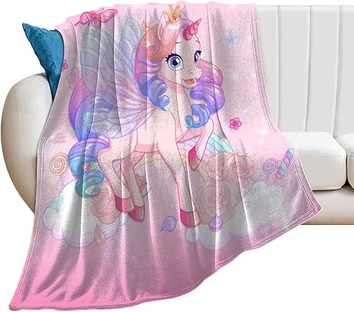 Miniatura 2 de Manta de unicornio para regalar  Manta de 40 x 50 pulgadas para niñas y niños  Manta de felpa suave y mullida rosa claro para sofá