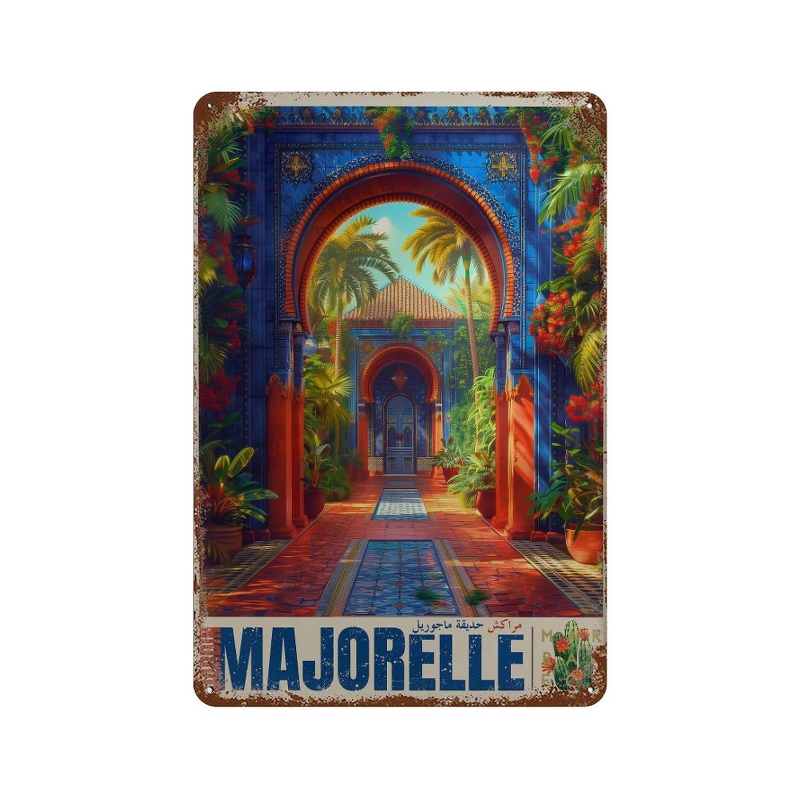 xiaoxiaoshen Jardin Majorelle Morocco Travel Marrakesh Wall Decor Art Metal Tin Poster Modern Home Decor Art Home Bar Shop Decorations Vintage Sign 30x20cm