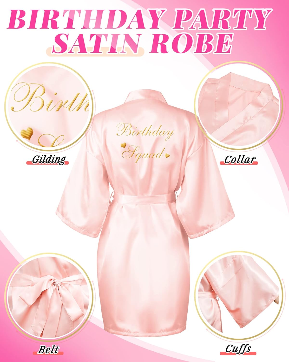 Hicarer 12 Pcs Women's Birthday Party Robes Gold Glitter Queen Squad Kimono Silky Nightgown Satin Bathrobes Dressing Gown - Image 2