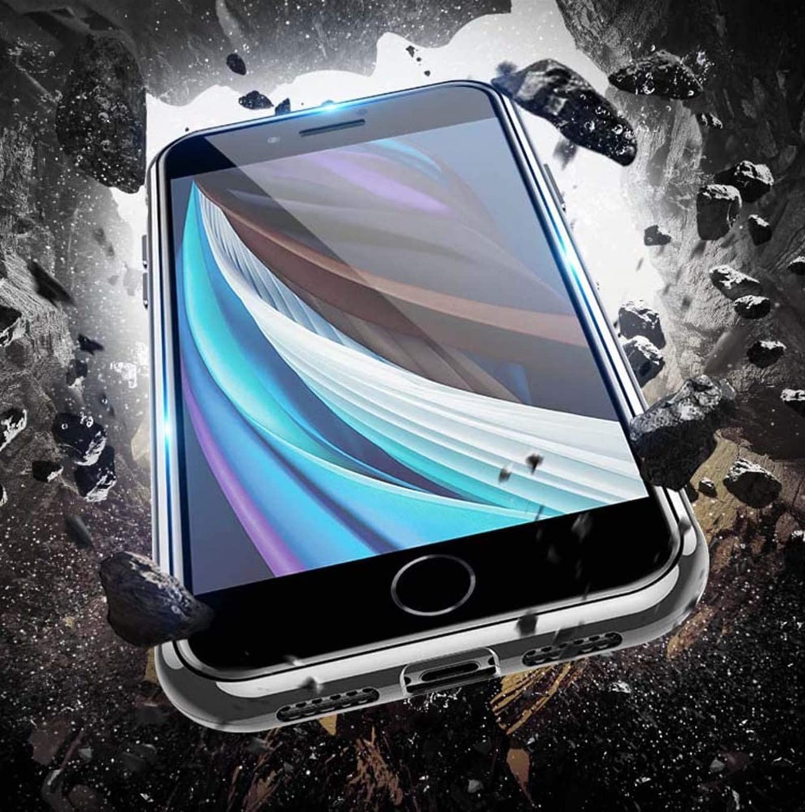 Funda magnética para Apple iPhone SE 2ND (2020) de 4.7 pulgadas, cubierta frontal y trasera de vidrio templado transparente, marco de aluminio (color: blanco)