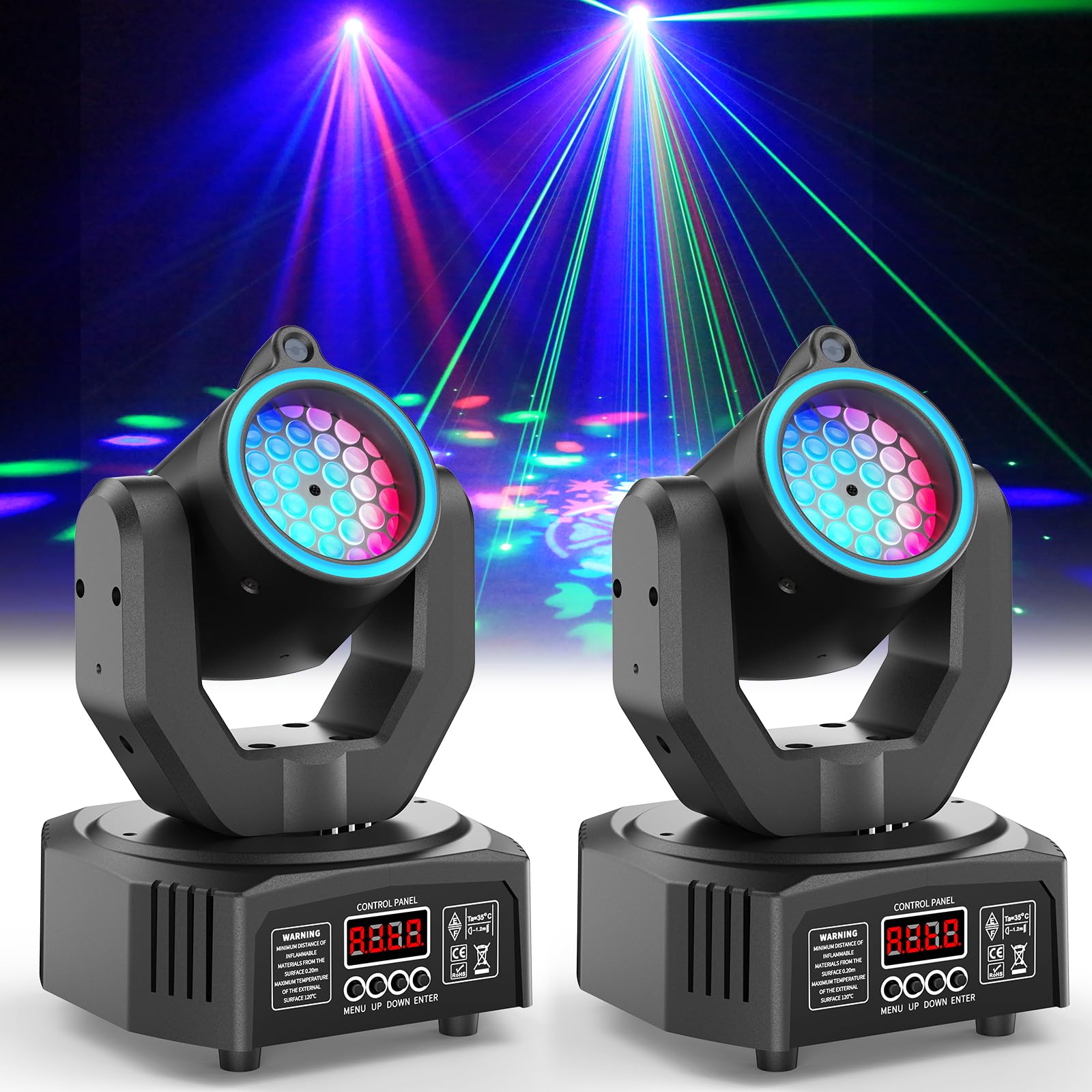 2-pack mini moving head light,30w led stage lighting with remote control – dot beam/pattern/starry sky effects for weddings, djs, disco, church & bar