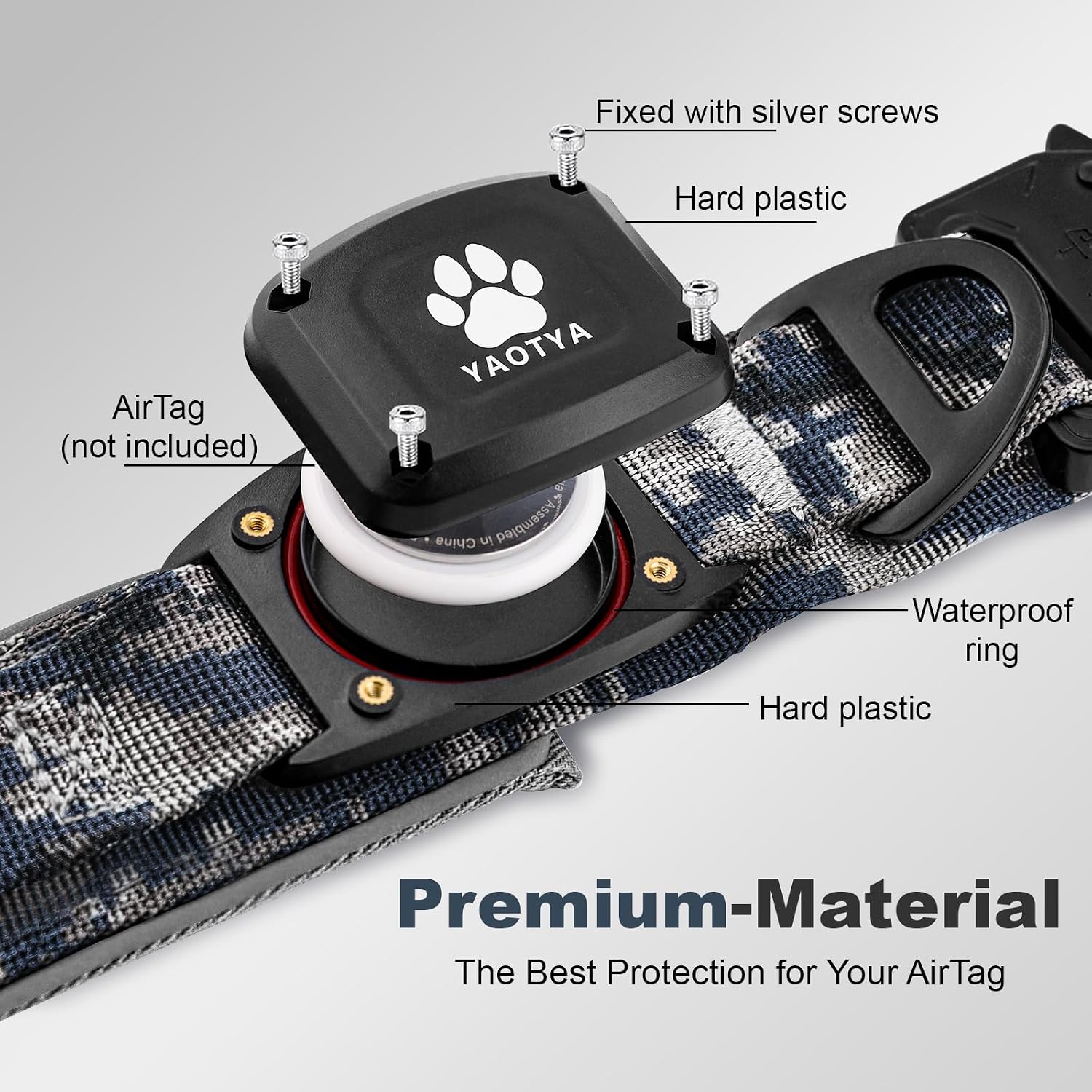 2026 Upgrade Dog Collar with IPX8 Waterproof AirTag Holder,Military Tactical Handle and Ultra-Durable Metal Buckle/Night Reflective,GPS Collar for Medium to Large Dogs (Camouflage Grey/XL)