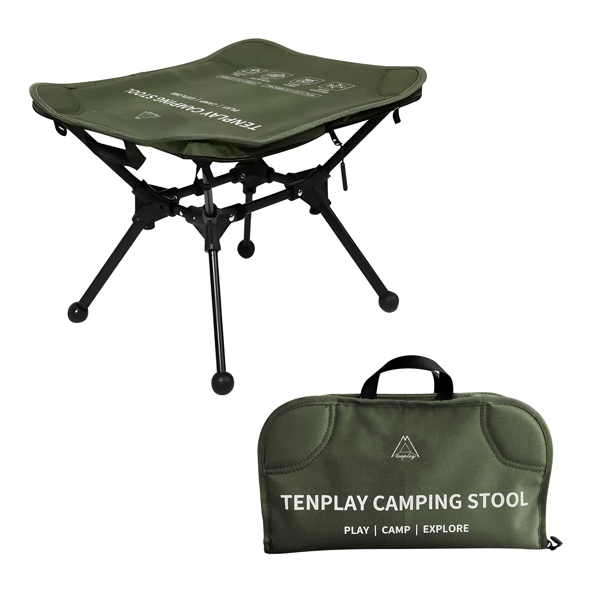 TENPLAY Tabouret de camping ultra léger de 0,76 kg, robuste capacité de 150 kg, tabouret pliable avec sac de transport, tissu Oxford 600D et aluminium, repose-pieds antidérapant pour extérieur
