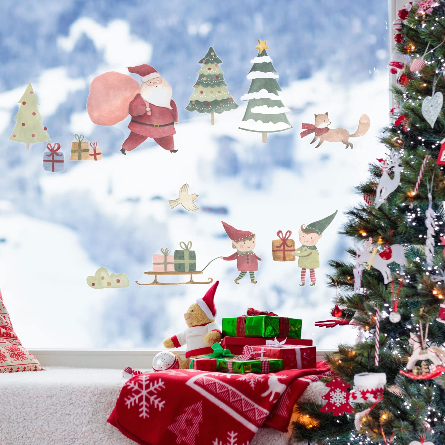 Stickerscape Watercolour Santa Christmas Santa Window Stickers (Watercolour Santa) | Christmas Window Decorations To Create A Winter Themed Display | Reusable, Re-Positionable And Cleanly Removable
