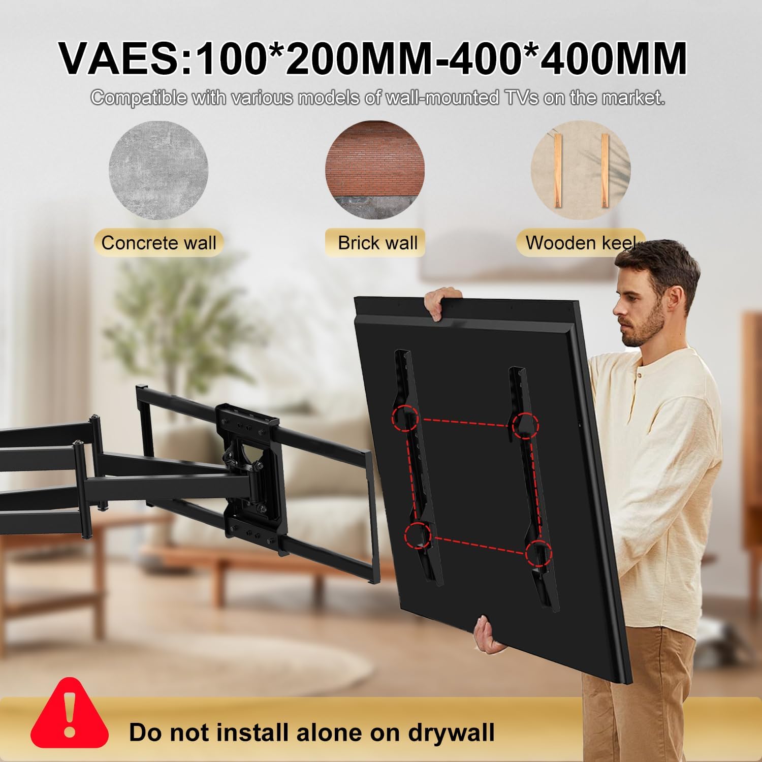 ZANUZDU Outdoor TV Mount,Full Motion Articulating Arm Can Tilts and Swivels, Weatherproof Rust Proof for 42 to 80 inch Indoor and Outdoor TVs,Max VESA 600x400, Holds Up to 176 lbs