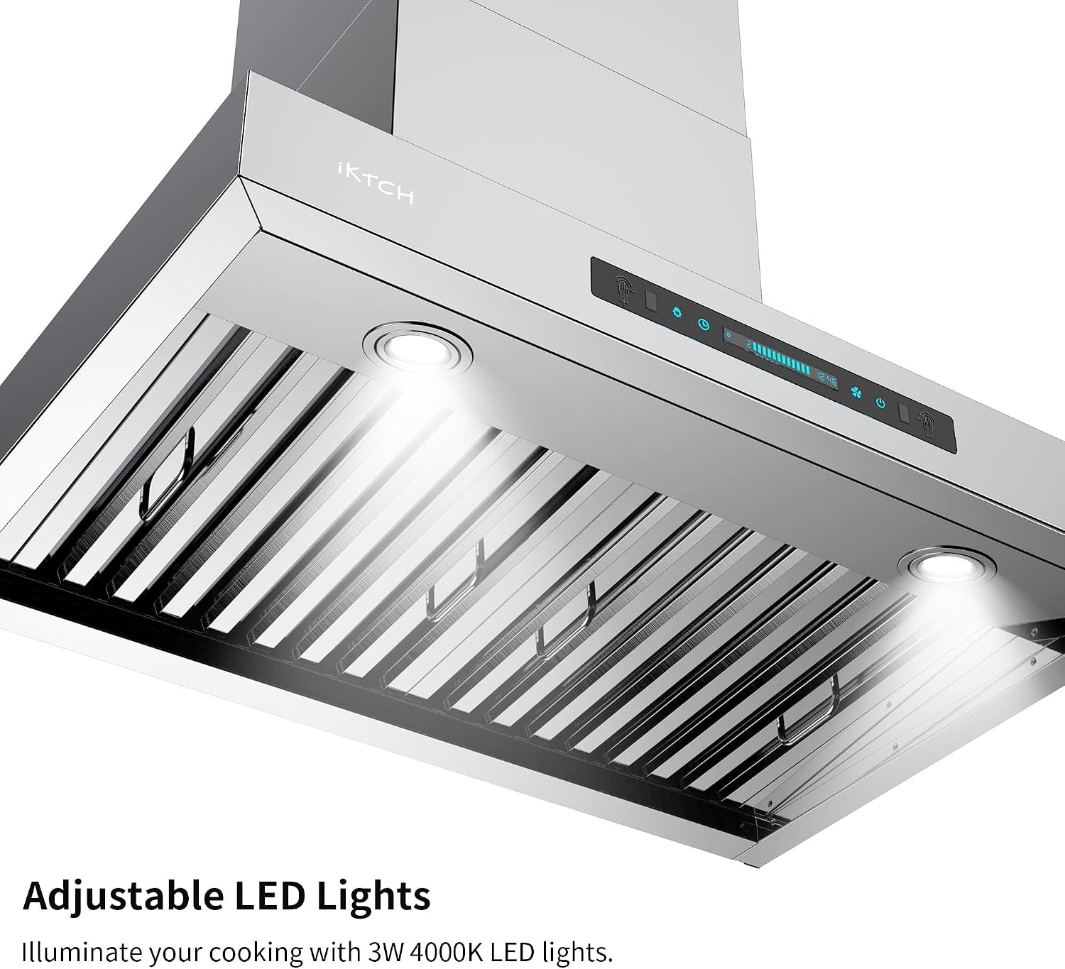 IKTCH 36 Inch Wall Mount Range Hood with 1200 CFM, 4-Speed Fan, Ducted Range Hood, Gesture Sensing & Touch Control, Durable Stainless Steel IKP01-36