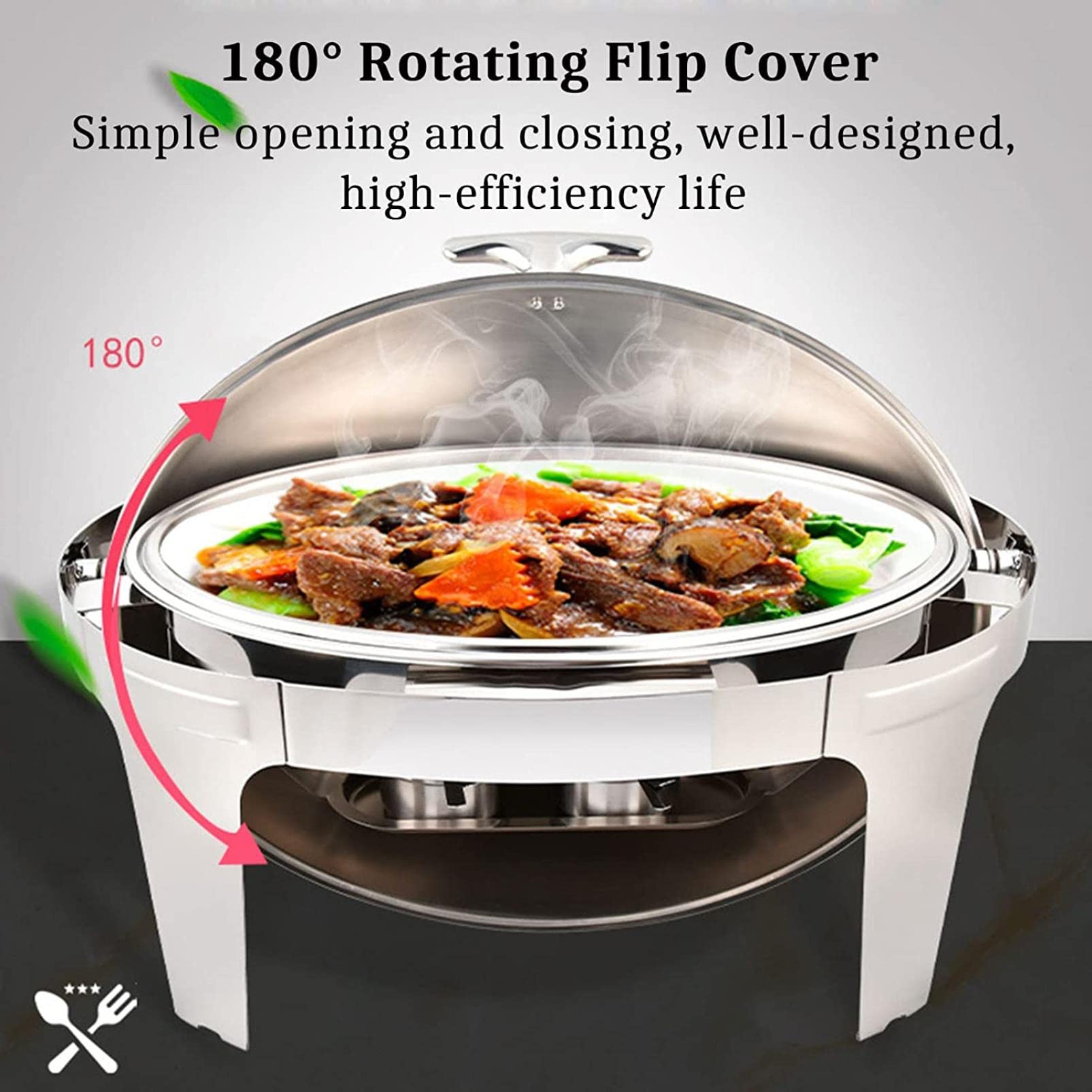 Chafing Dish con Coperchio a Rullo da 9 Litri, Contenitore riscaldante per Buffet a Forma di Uovo, con teglia per Alimenti e Porta-combustibile, per Buffet, cene, Feste, Banchetti Nuziali