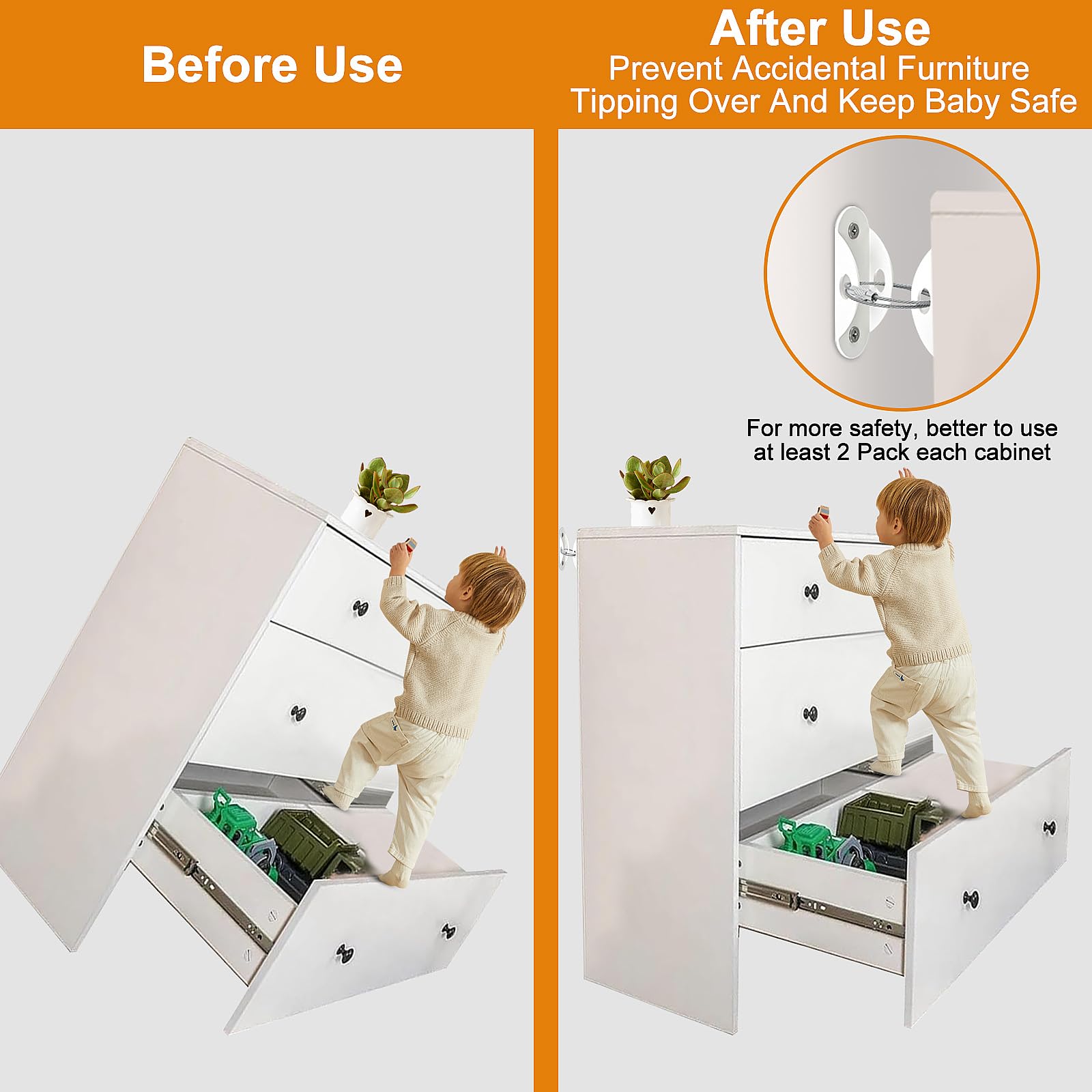 Furniture Anchors (8 Pack) for Baby Proofing, Anti Tip Furniture Anchor Securing 420lbs Tension Earthquake Resistant Metal Furniture Wall Anchor Prevent Baby Pet from Falling Furniture