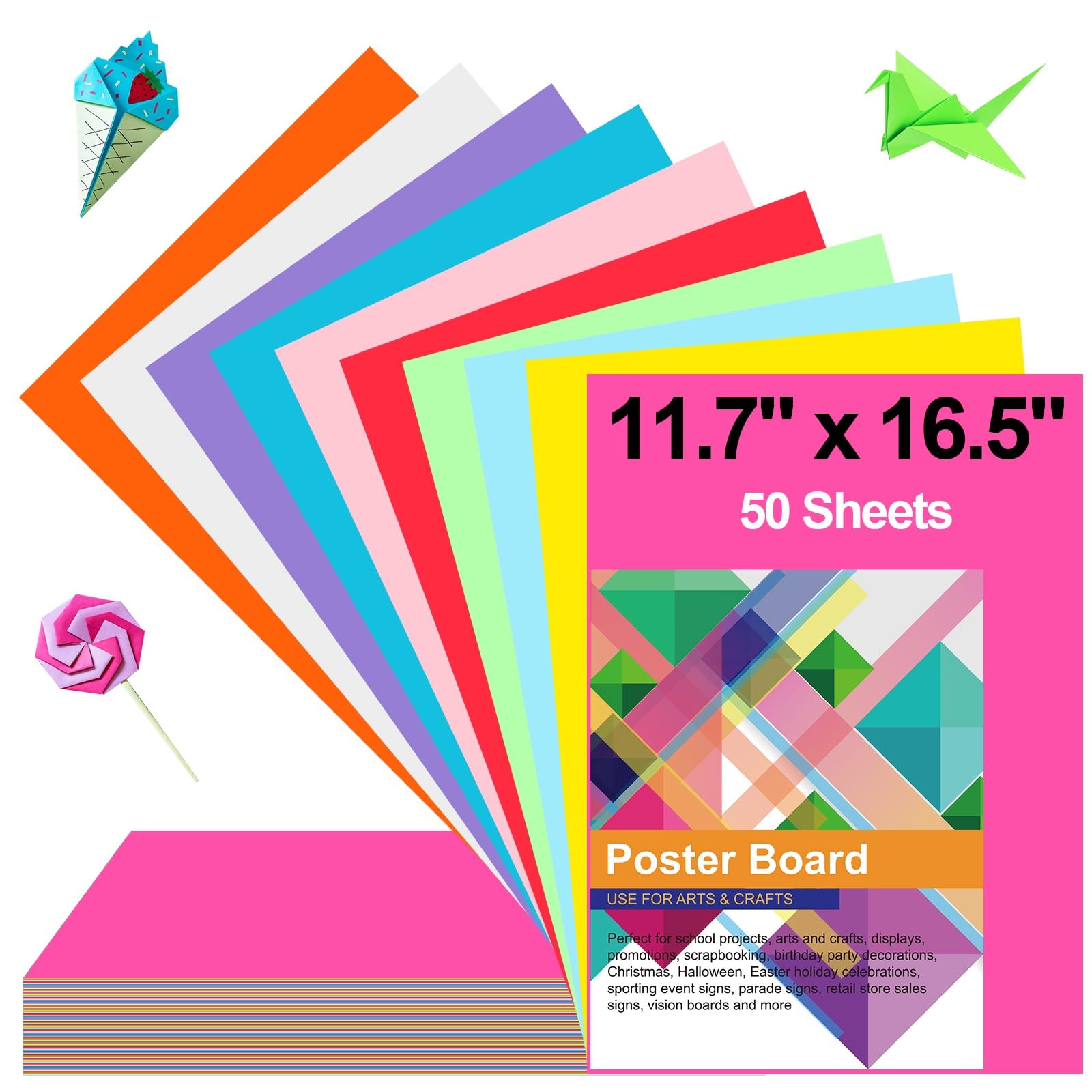 50 Pcs Poster Board Colorful Paper 11.7x16.5, ROOKEA Vision Boards Bulk Blank Graphic Display Posterboard Card Paper for Arts Craft Projects Drawing