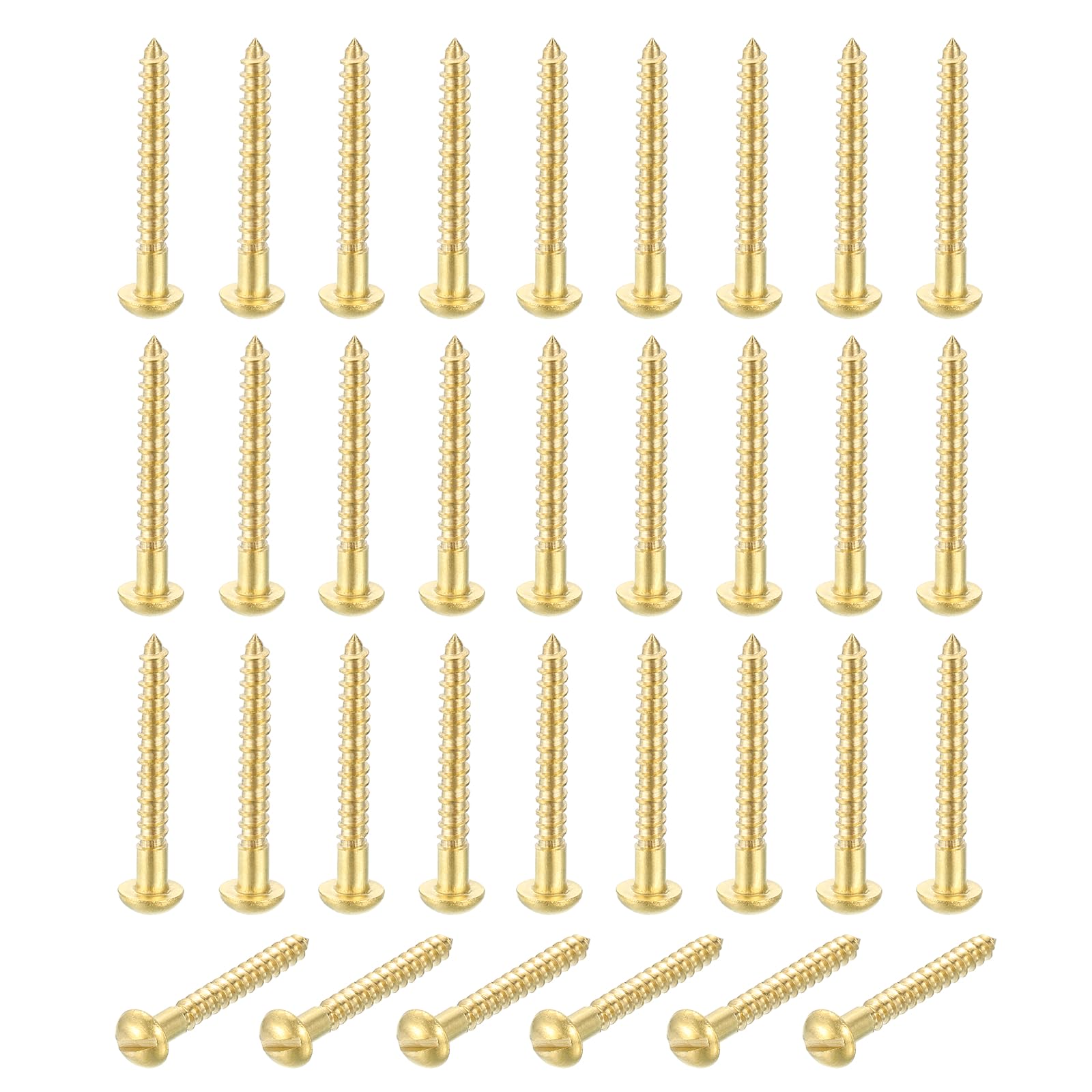 sourcing map 35 Pcs Brass Screws, M2.5 x 20mm Solid Slotted Round Head Self-Tapping Wood Screw Fasteners for Woodworking Furniture Repair Photo Frame Drywall Home Appliances, Gold