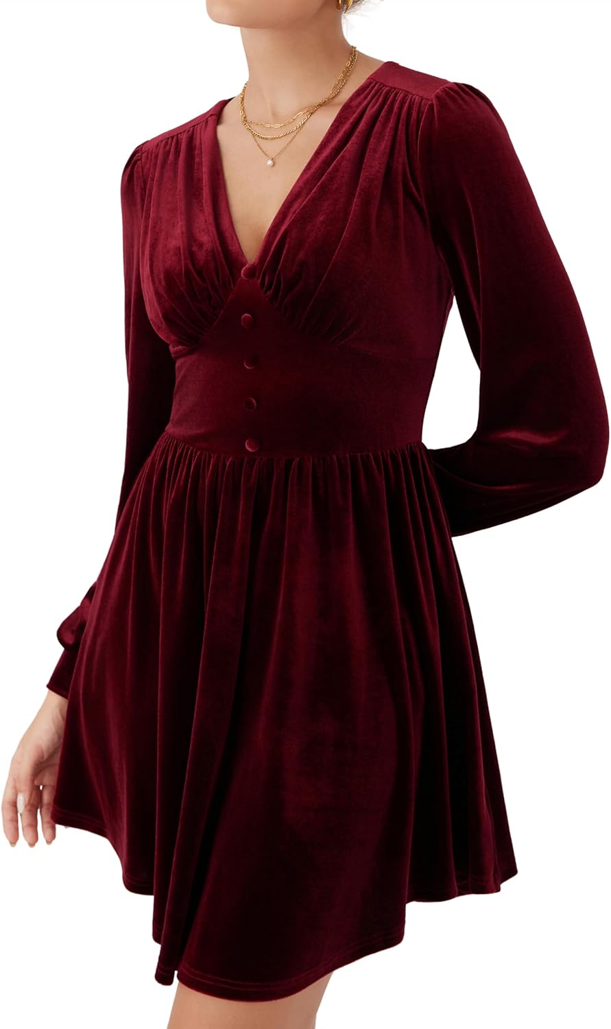 CIDER Womens Velvet V Neck Long Sleeve Mini Dress Party Cocktail - Image 3