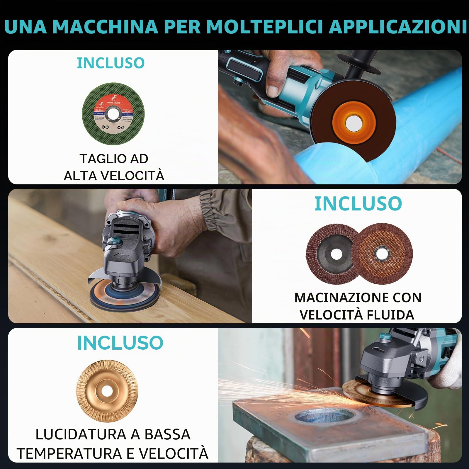 Smerigliatrice angolare senza fili,Professional Smerigliatrice angolare 125mm con 1 batteria 4.0Ah,6 velocità regolabili,Motore Brushless, adatto per la macinazione, la lucidatura e il taglio (a)