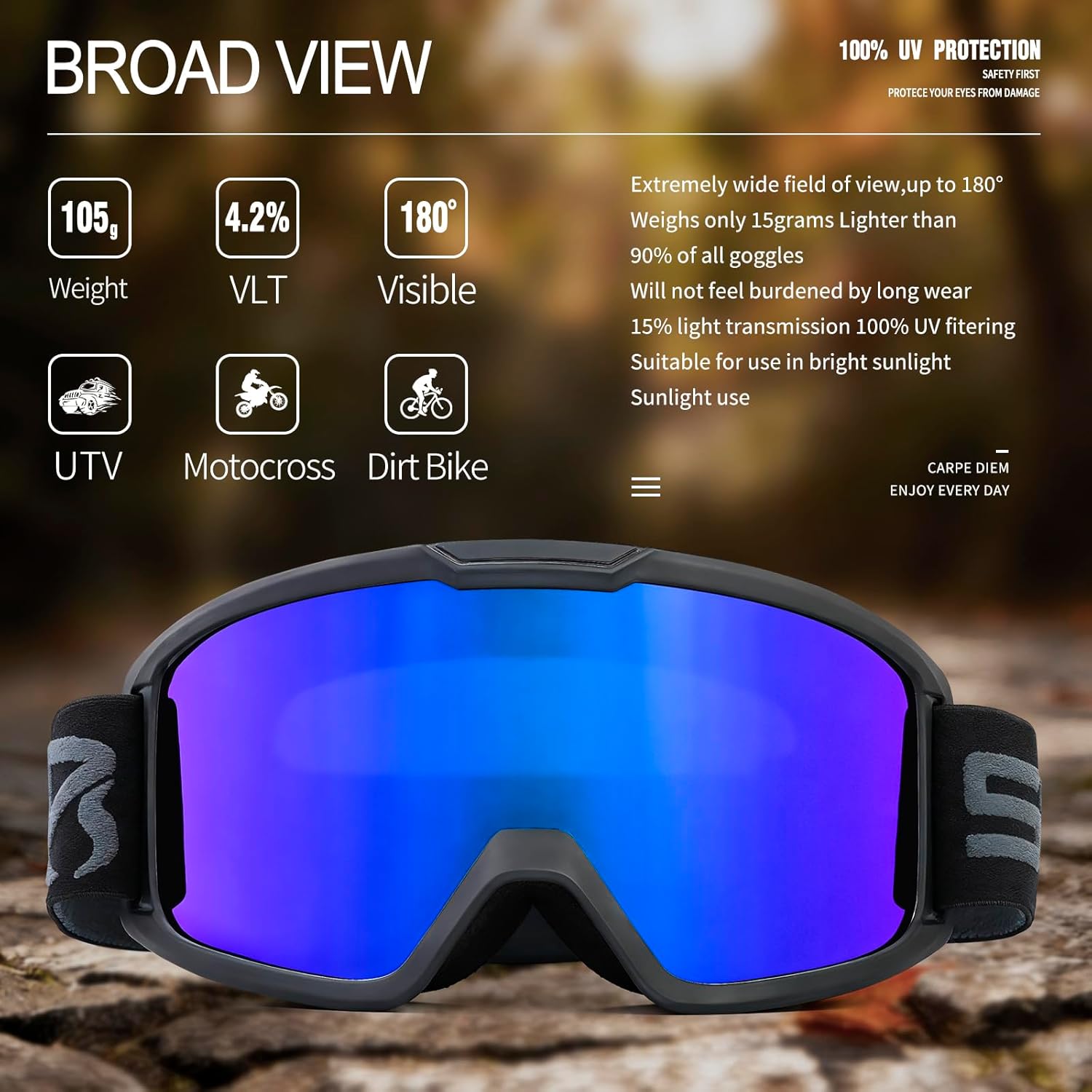 Dirt Bike ATV Goggles Motorcycle Goggles for Men Women Youth,UV400 Protection MX OTG Offroad Riding Racing Goggles - Image 3