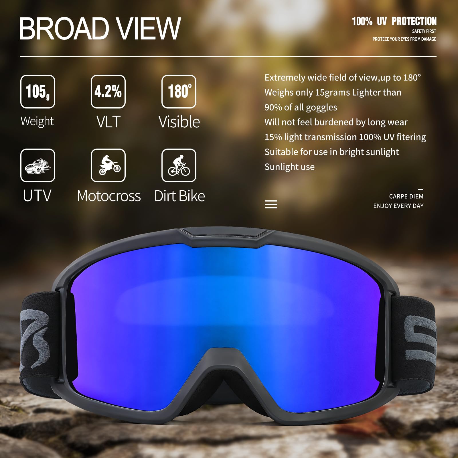 Lunettes de moto tout-terrain pour homme et femme - Protection UV400 MX OTG - Lunettes de course tout-terrain