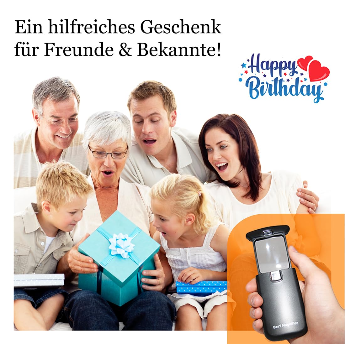 EasY Magnifier Taschen Lupe 3fach mit LED Licht; Kleine Leselupe Lesehilfe für Senioren, Mini Handlupe Geschenk; Vergrösserungsglas