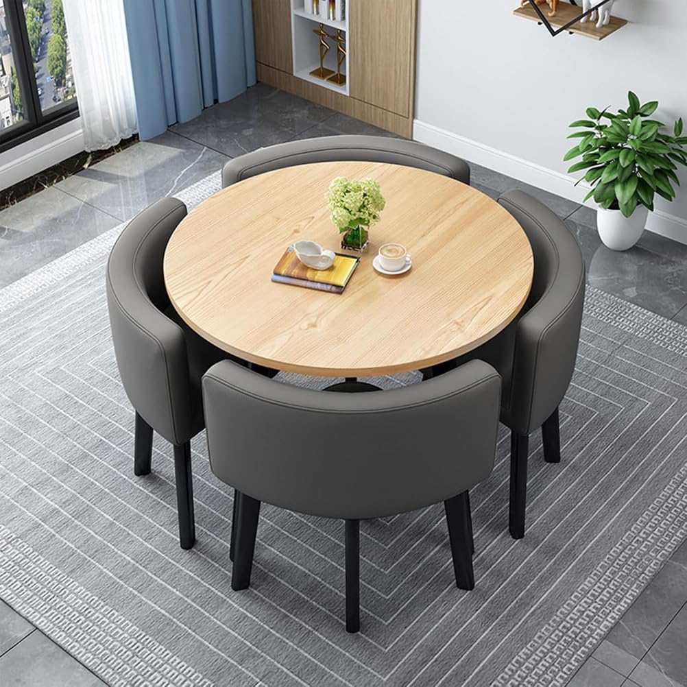 AYCDL Modern Dining Table Set with 4 Durable Chairs Compact Round/Square Kitchen Furniture Ideal for Home Conference and Meeting Rooms 90cm Size Stylish Rec,03-90cm