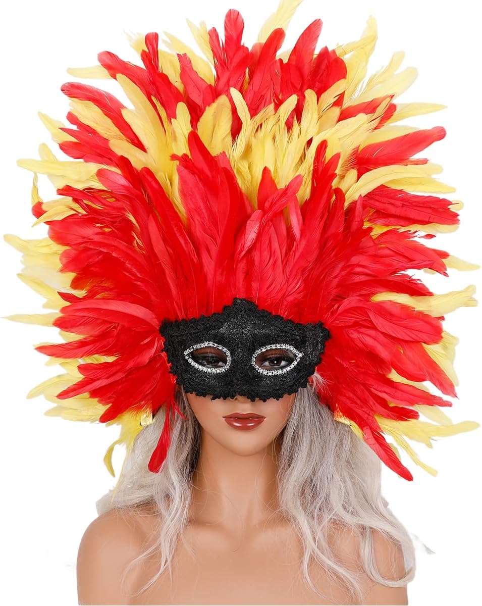 Feather Masquerade Mask with Black Lace – Handmade Costume Accessory for Halloween, Carnival, Party, Cosplay