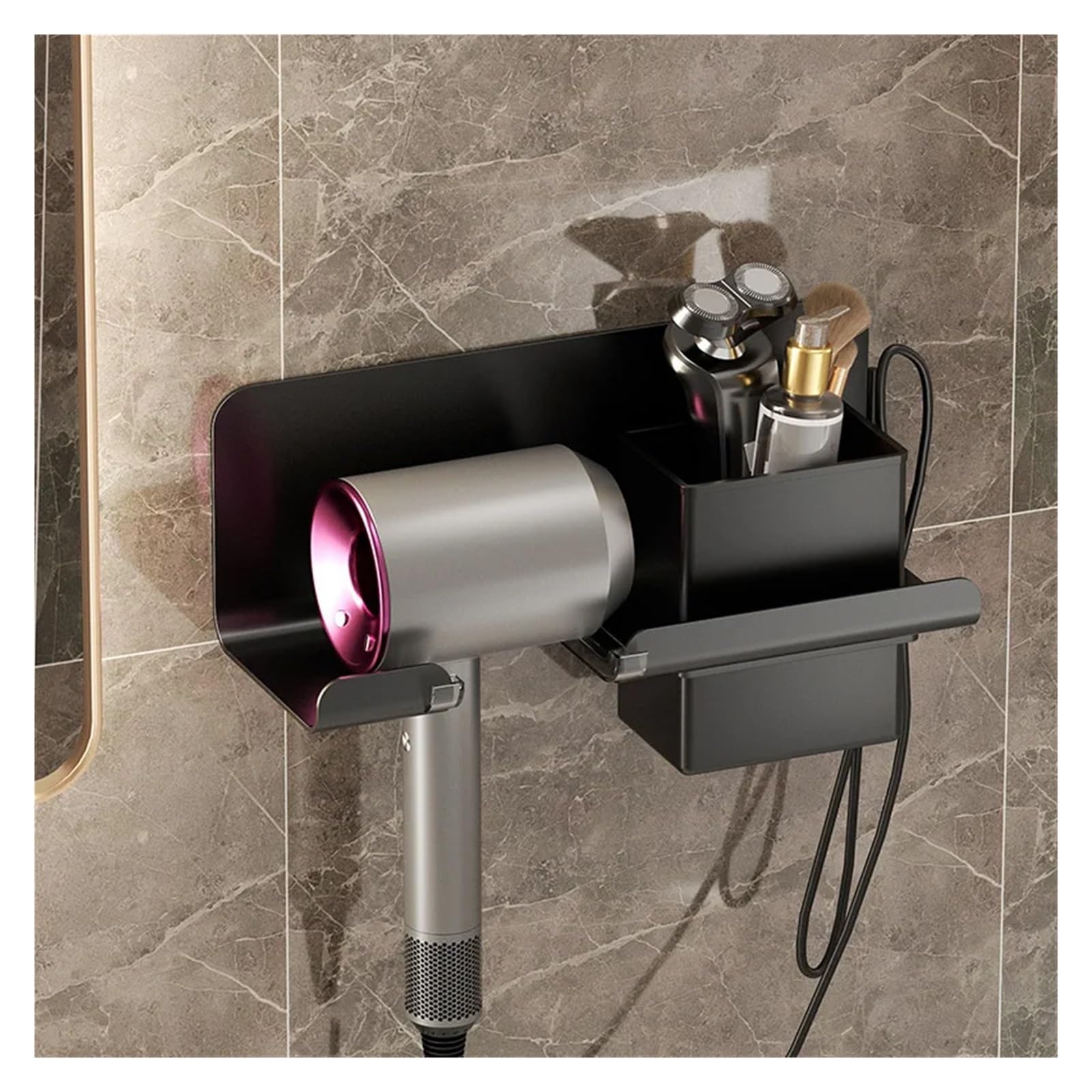 Soporte para Secador de Pelo Soporte de secador de pelo montado en la pared, estante de baño de aluminio espacial, secador de pelo organizado, alisador de afeitar, almacenamiento, accesorios de baño (