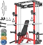 Wall Mounted Power Rack – 1600LB Capacity Compact Commercial Home Gym with Dual Cable Crossover, LAT Pulldown, Multi-Grip Pull-Up Bar & Landmine Attachment for Small Spaces, P67 Striker Red