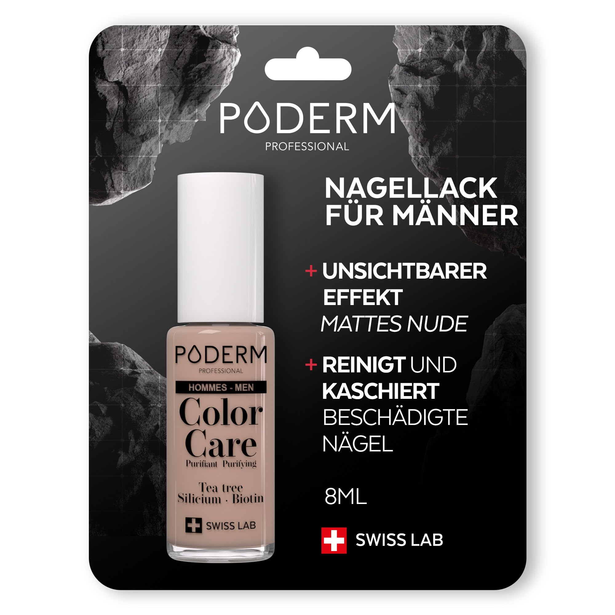 PODERM - TEABAUM-NAGELLACK COLOR CARE FÜR MANNER - Kaschiert Die Und Brüchige - 2 IN 1 PFLEGE - Hergestellt in der Schweiz