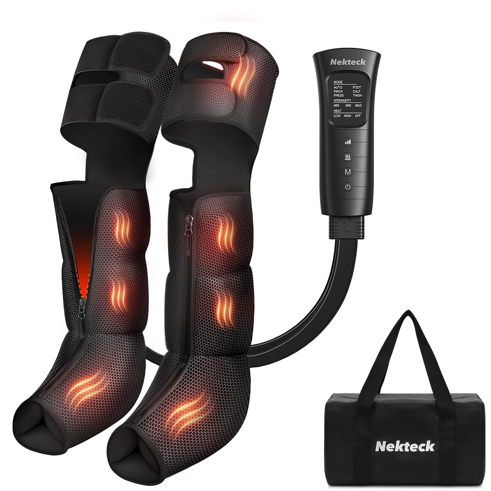 Nekteck Leg Compression Massager with Heat Leg Massager for Circulation and Pain Relief, Air Compression Boot Massage Tool with 2 Heats 6 Modes,