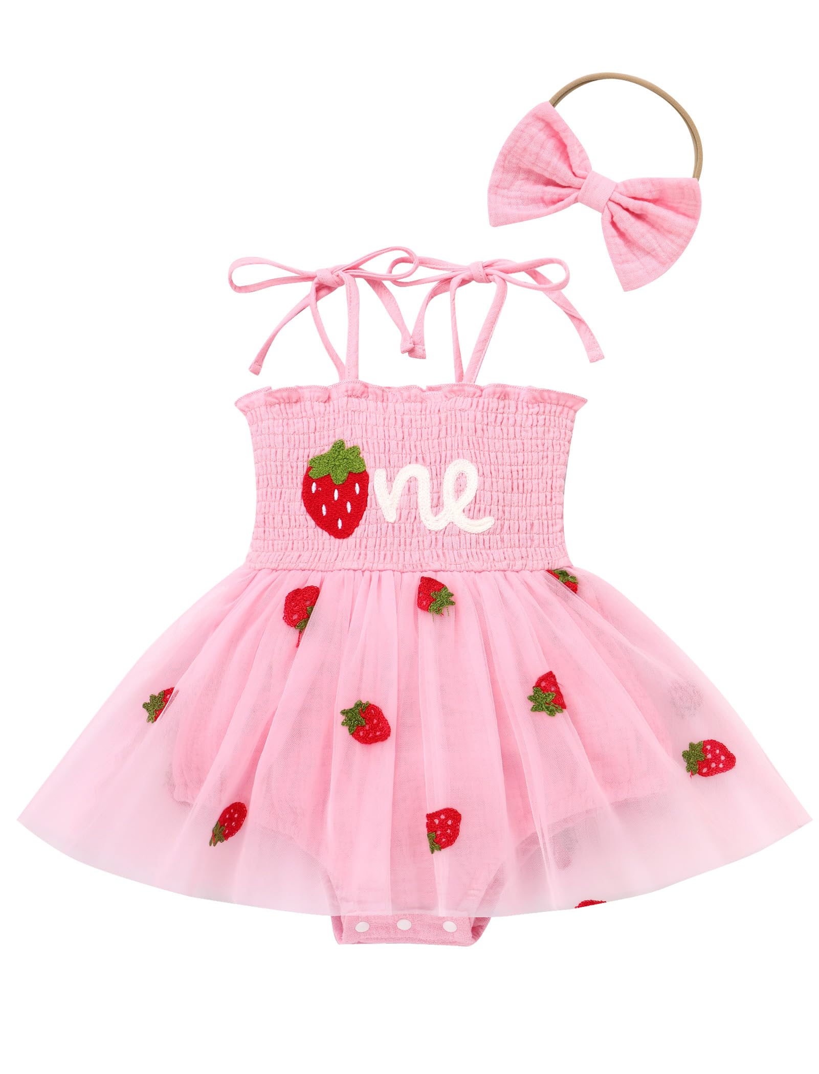 IBTOM CASTLE Baby Girl 1st Birthday Outfit Floral Strawberry Smocked Tutu Dress One Year Old Birthday Cake Smash Photoshoot
