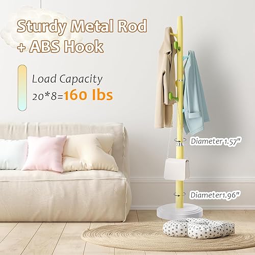 Miniatura 9 de Perchero independiente, 2 percheros de altura ajustable con 8 ganchos de ABS, árbol de abrigo para niños con base redonda resistente, moderno