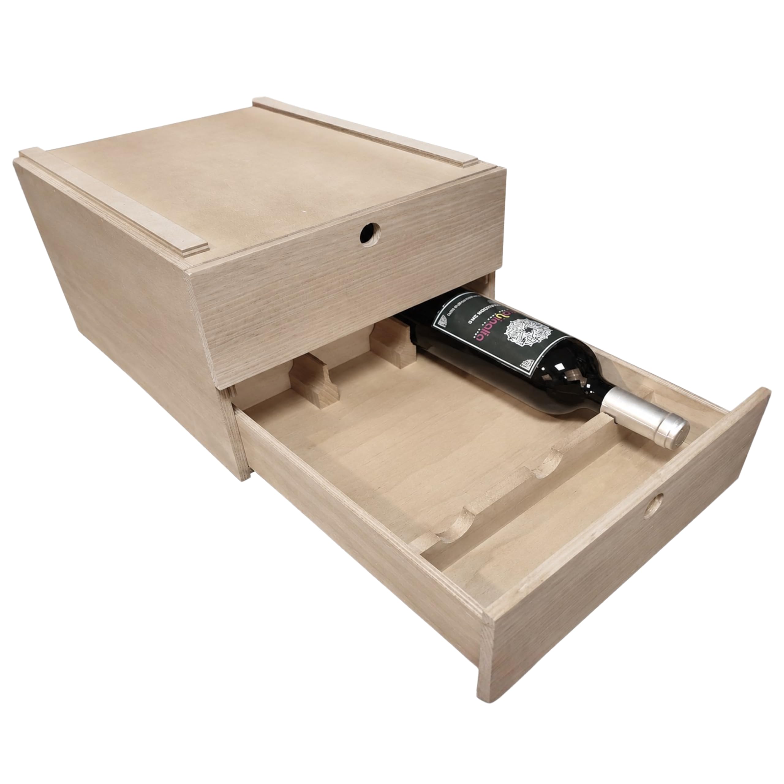 246000 - Botellero Caja para 6 Botellas, Madera, Color Roble Claro