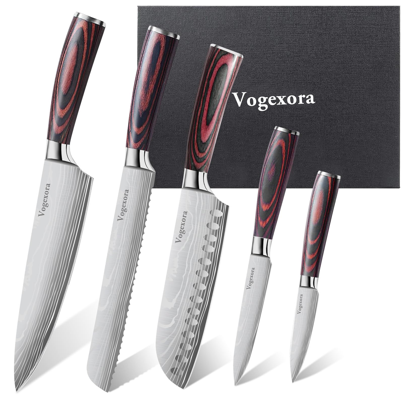 5 Pcs Chefs Kitchen Sharp Knife Set - Japanese Professional Cooking Cutting Knives for Meat Vegetable Bread and