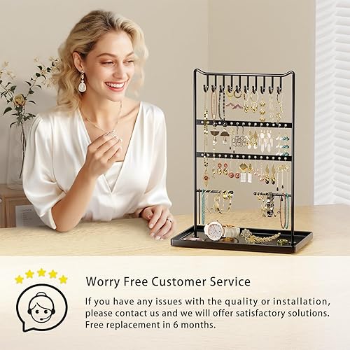 Miniatura 7 de bussdis Organizador de joyas, soporte para aretes, soporte para pulseras, organizadores de exhibición y almacenamiento de collares, torre negra con