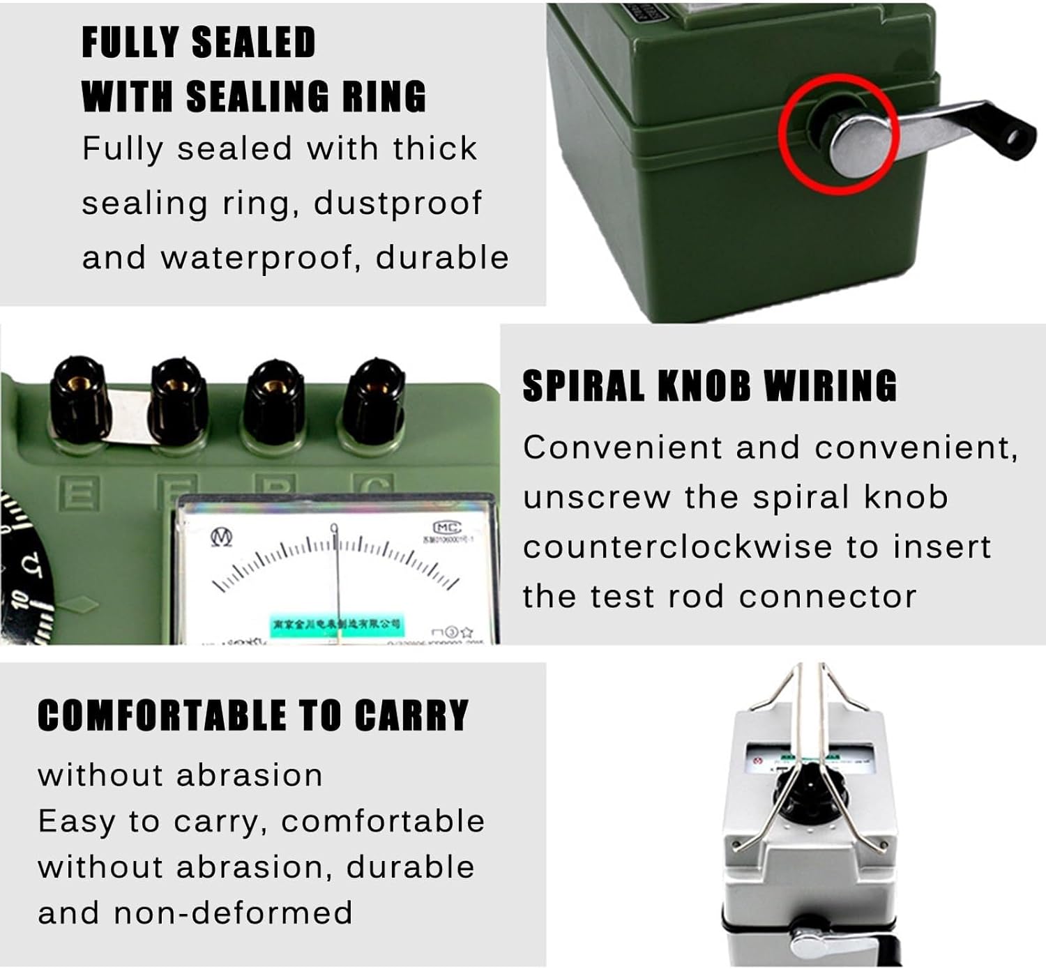 Ground Earth Resistance Meterm, LED Digital Display Hipot Tester, Range 0-1000Ω, Minimum Division Value 10Ω, Rated Speed of Crank Handle 150r/min