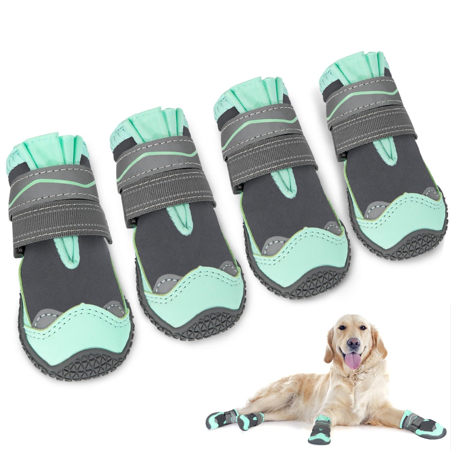SlowTon Hundeschuhe Pfotenschutz, 4 Stück wasserdichte Hunde Schuhe Outdoor mit Rutschfester Sohle, reflektierendem Klettverschluss Hundestiefel für kleine mittlere große Hunde Winter