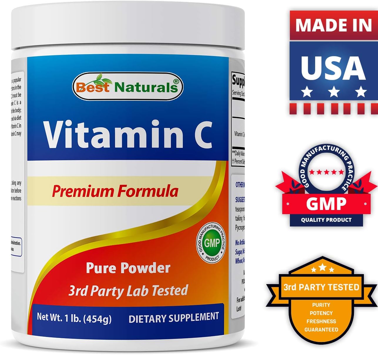 Best Naturals 100% Pure Vitamin C Powder 1 lb (454 Grams) Powder (Also Called Ascorbic Acid)