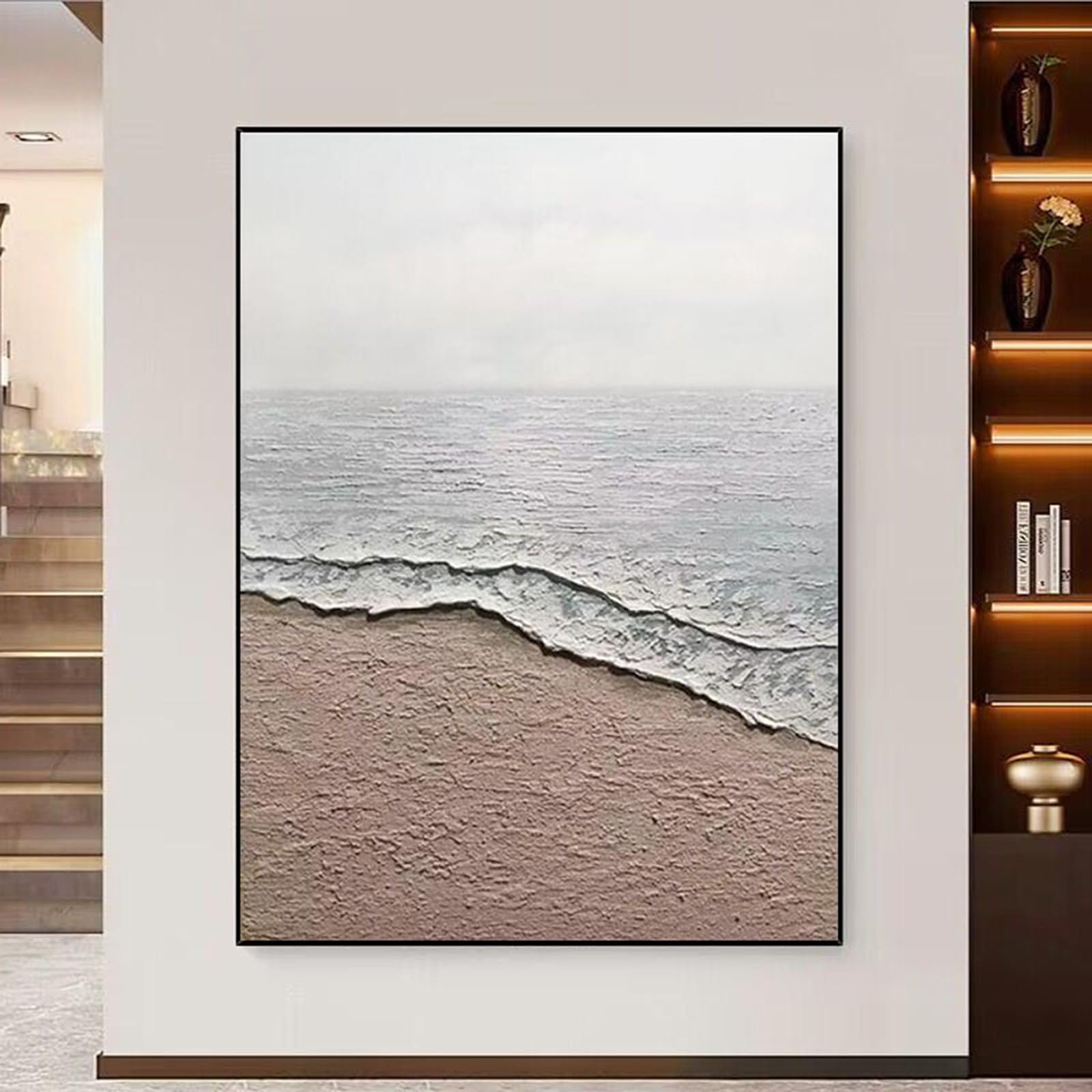 Peinture abstraite moderne sur toile 70x90cm avec cadre texture murale de salon