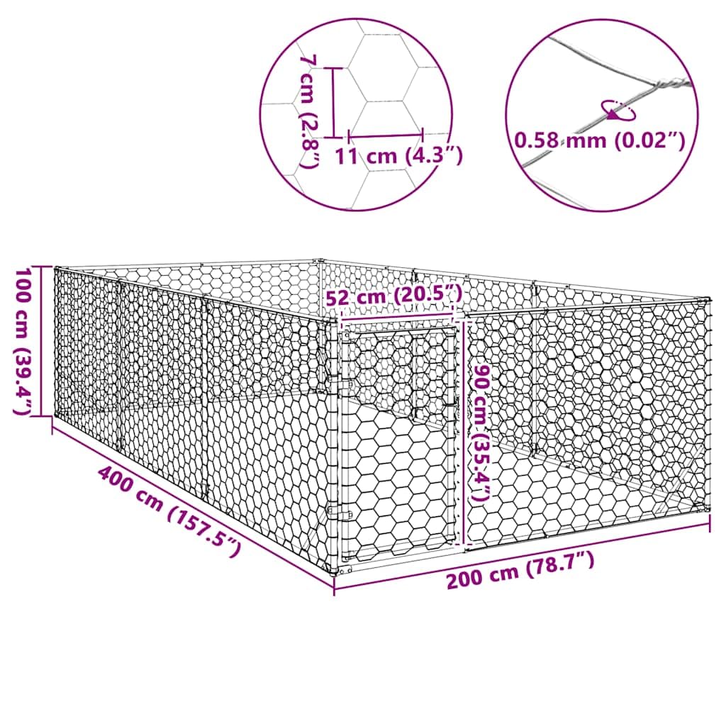 vidaXL Buda dla psa na zewnątrz z drzwiami 2x4x1 m, ocynkowana stal