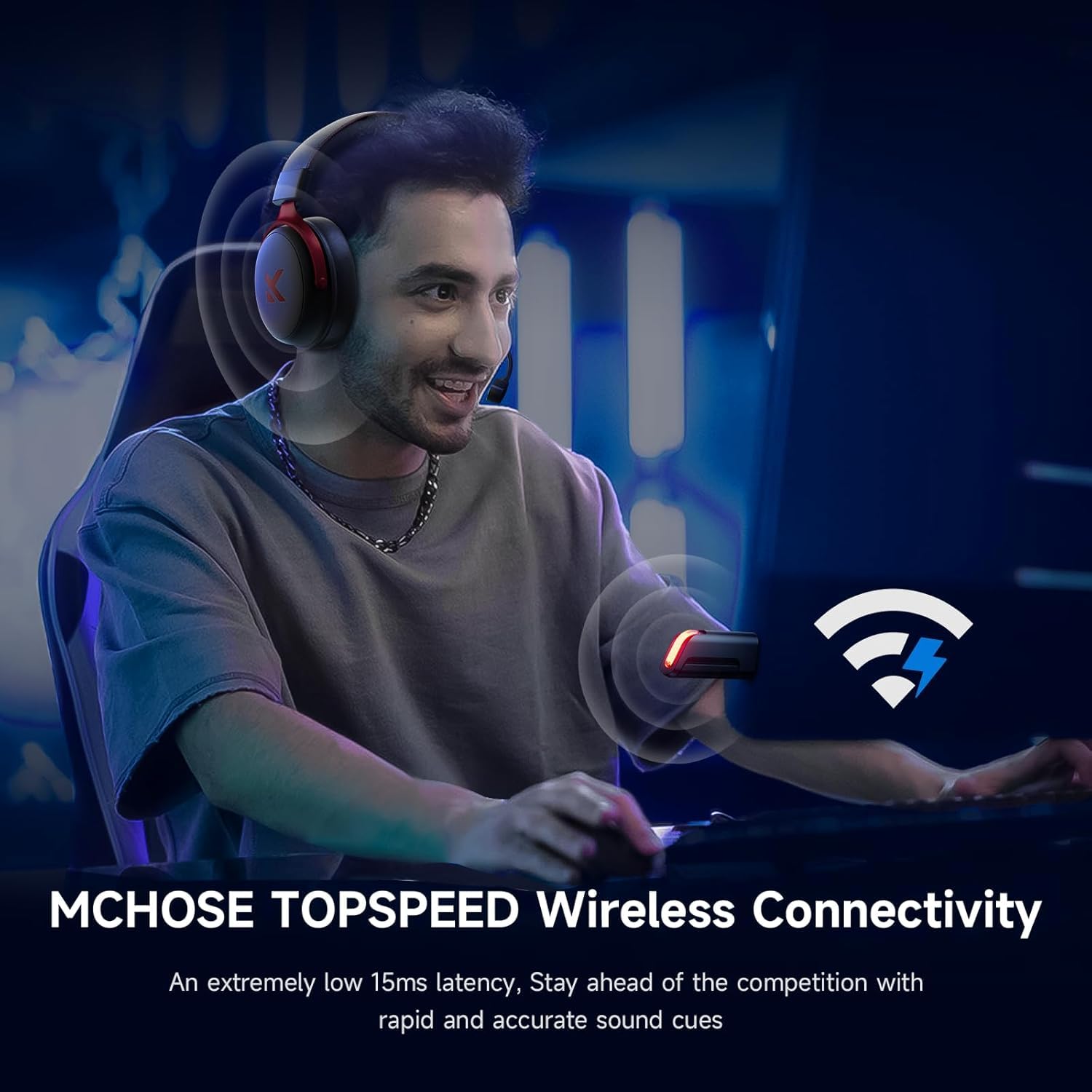 MCHOSE V9 Pro Nero Rosso 7.1 Surround Wireless Gaming Headset (HW-V9-4)