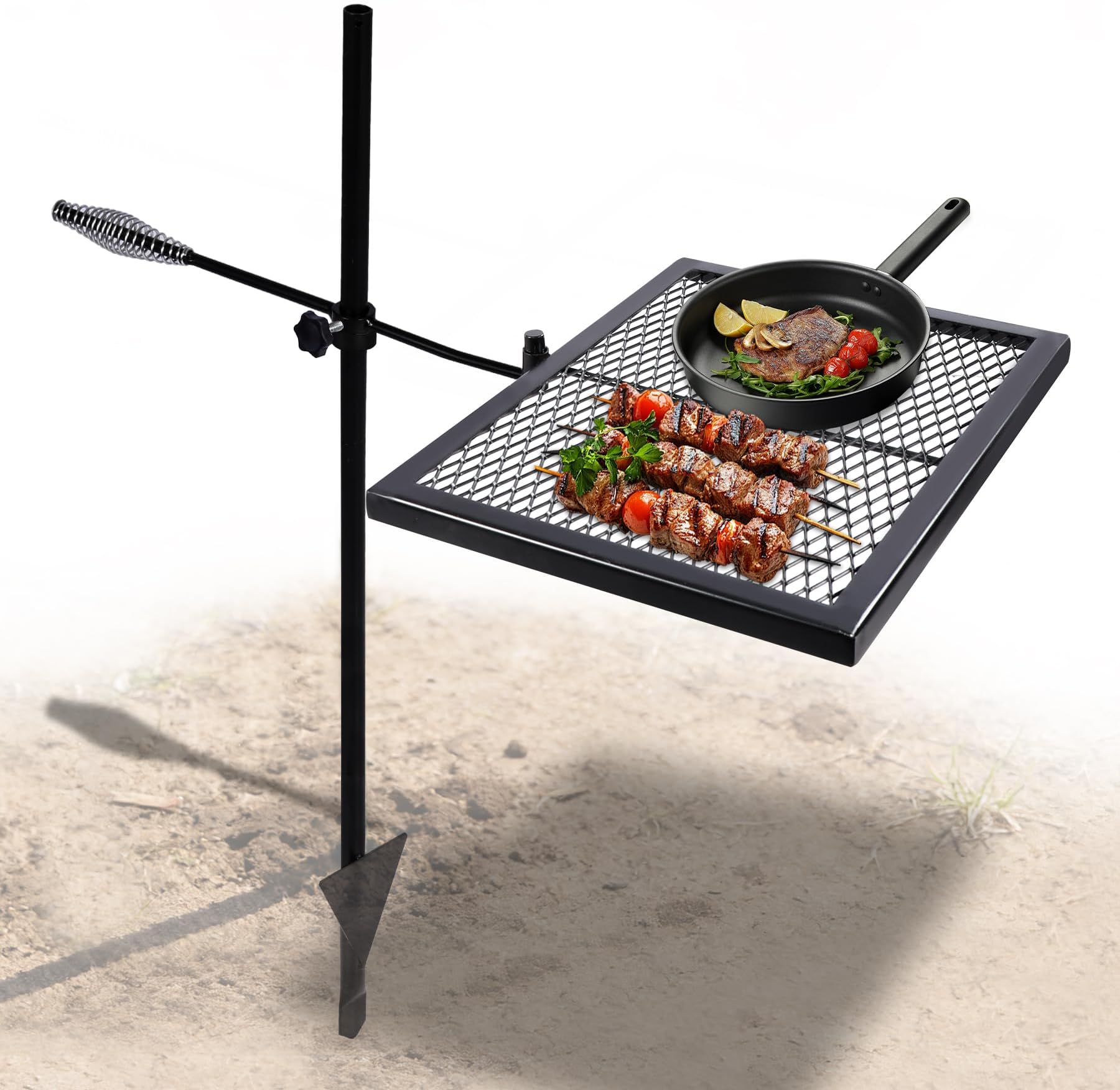 Swivel Campfire Grill Heavy Duty Steel Grate, Over Fire Camp Grill with Carrying Bag for Outdoor Open Flame Cooking (Black)