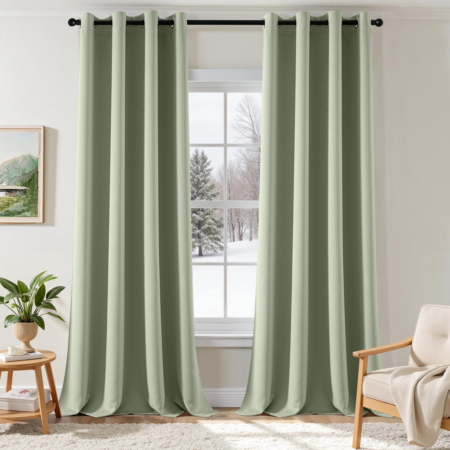 EMEMA Blickdicht Vorhänge mit Ösen 2er Set 140x245cm Salbei Grün Gardinen
