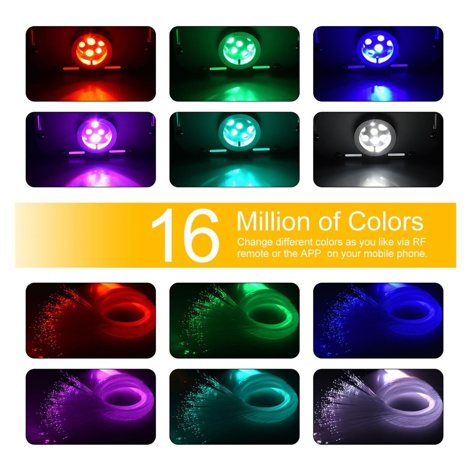 Oświetlenie wnętrza samochodu LED, 32W Twinkle RGBW światłowód gwiazda zestaw lamp sufitowych, led inteligentna aplikacja kontrola dźwięku LED silnik do samochodu gwiaździste niebo światło światłowodo