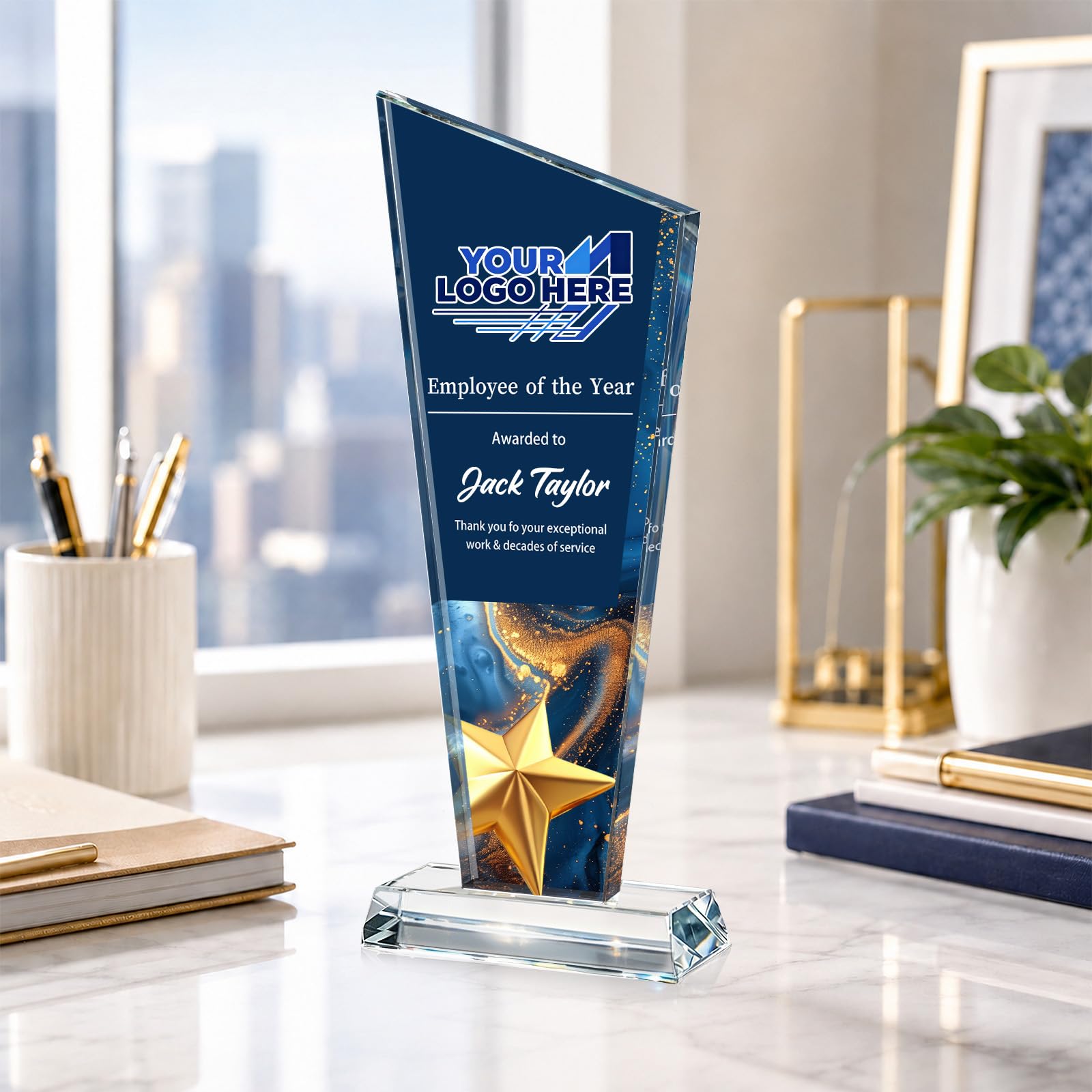 Custom Crystal Trophy Award Personalized Plaque Award with Text Logo Photo Awards Trophies for Employee Recognition Team Graduation Personalized Office Gifts for Boss Coworker Teacher