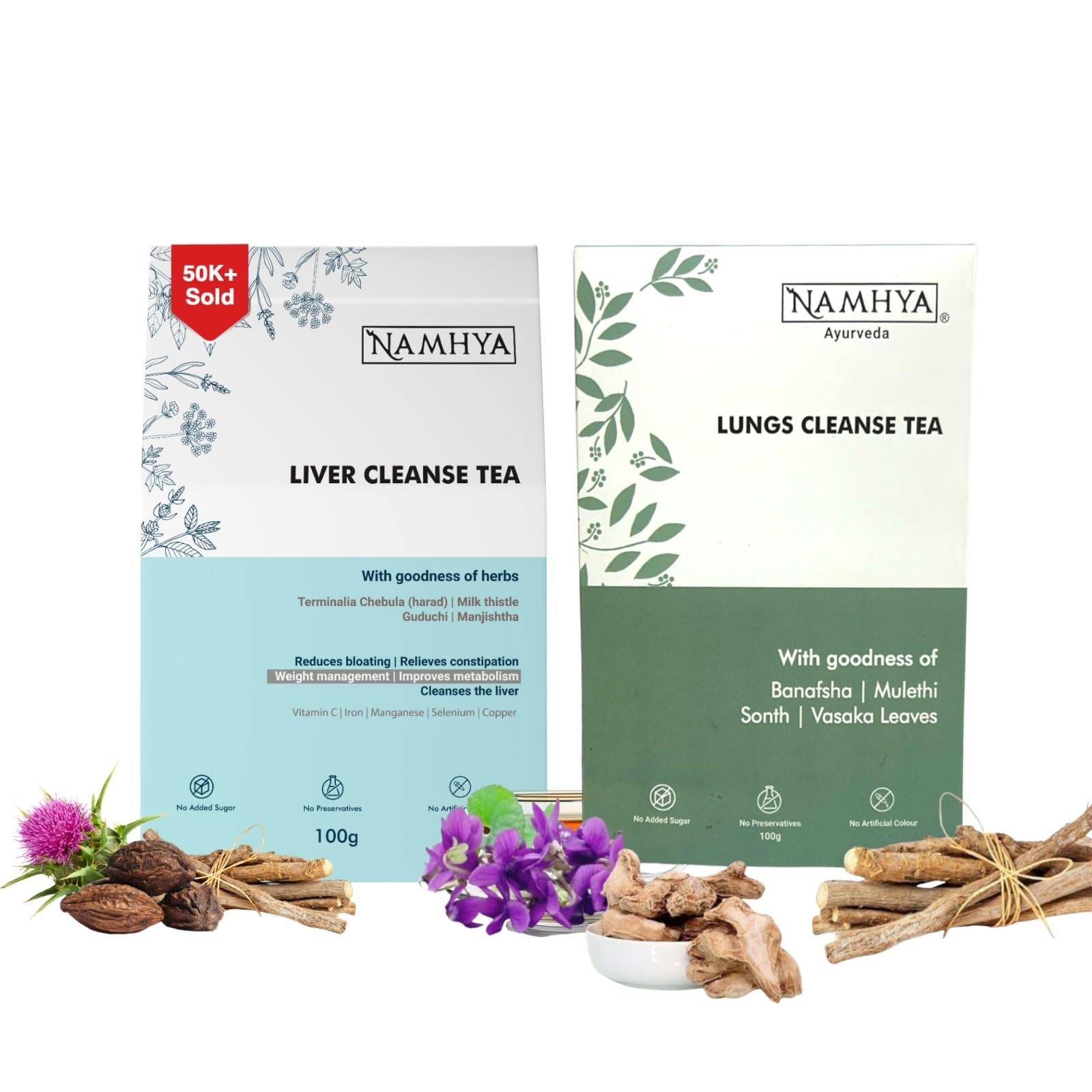 Liver + Lungs Ayurvedic Tea Wellness Bundle - Detoxifies Liver, Supports Metabolism, Enhances Respiratory Health, Eases Congestion, 25 Tea Bags Each - Natural, No Preservatives, 100% Herbal-image-21