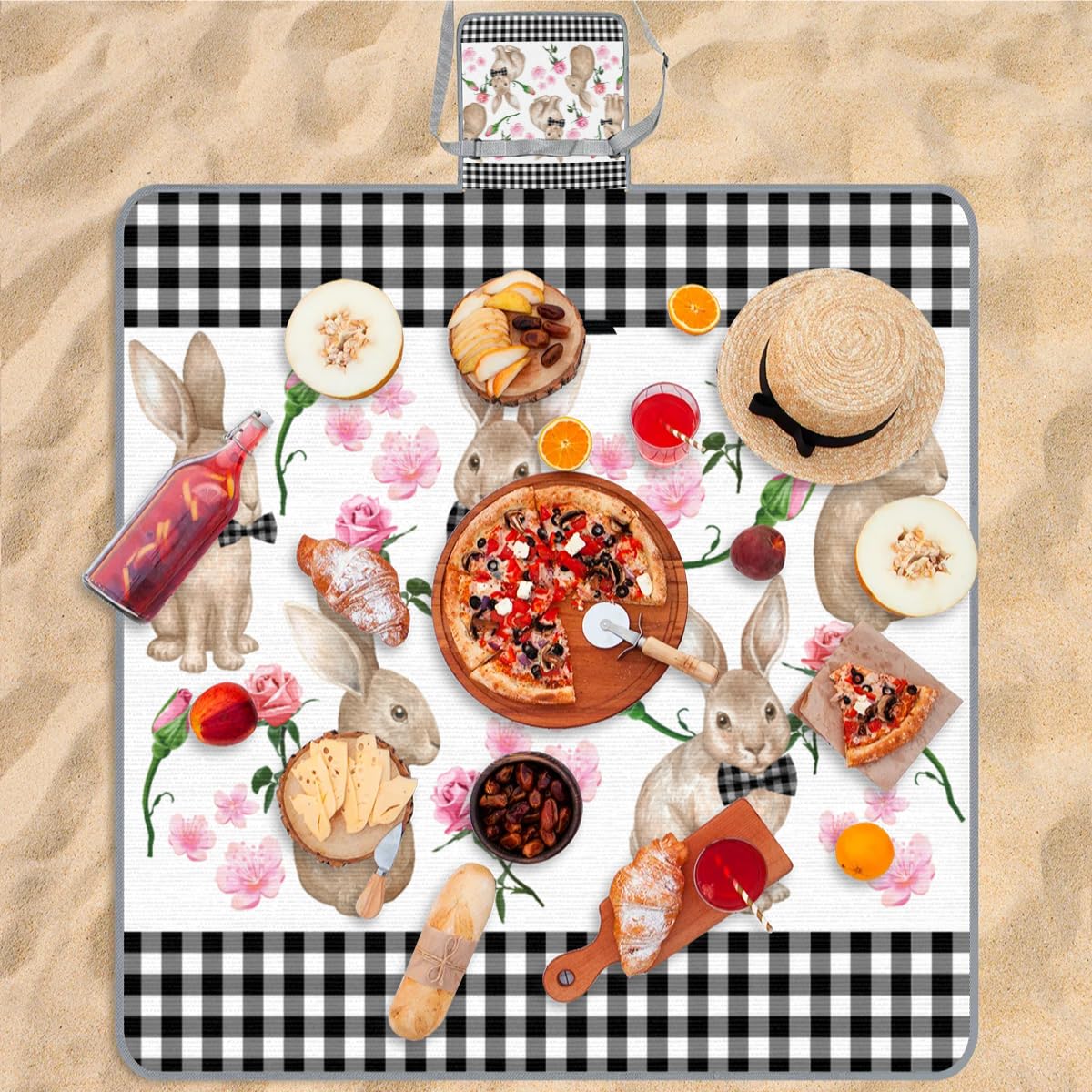 Manta de picnic de 150 x 145 cm, manta de playa plegable para exteriores, impermeable, para playa, camping, senderismo, picnic