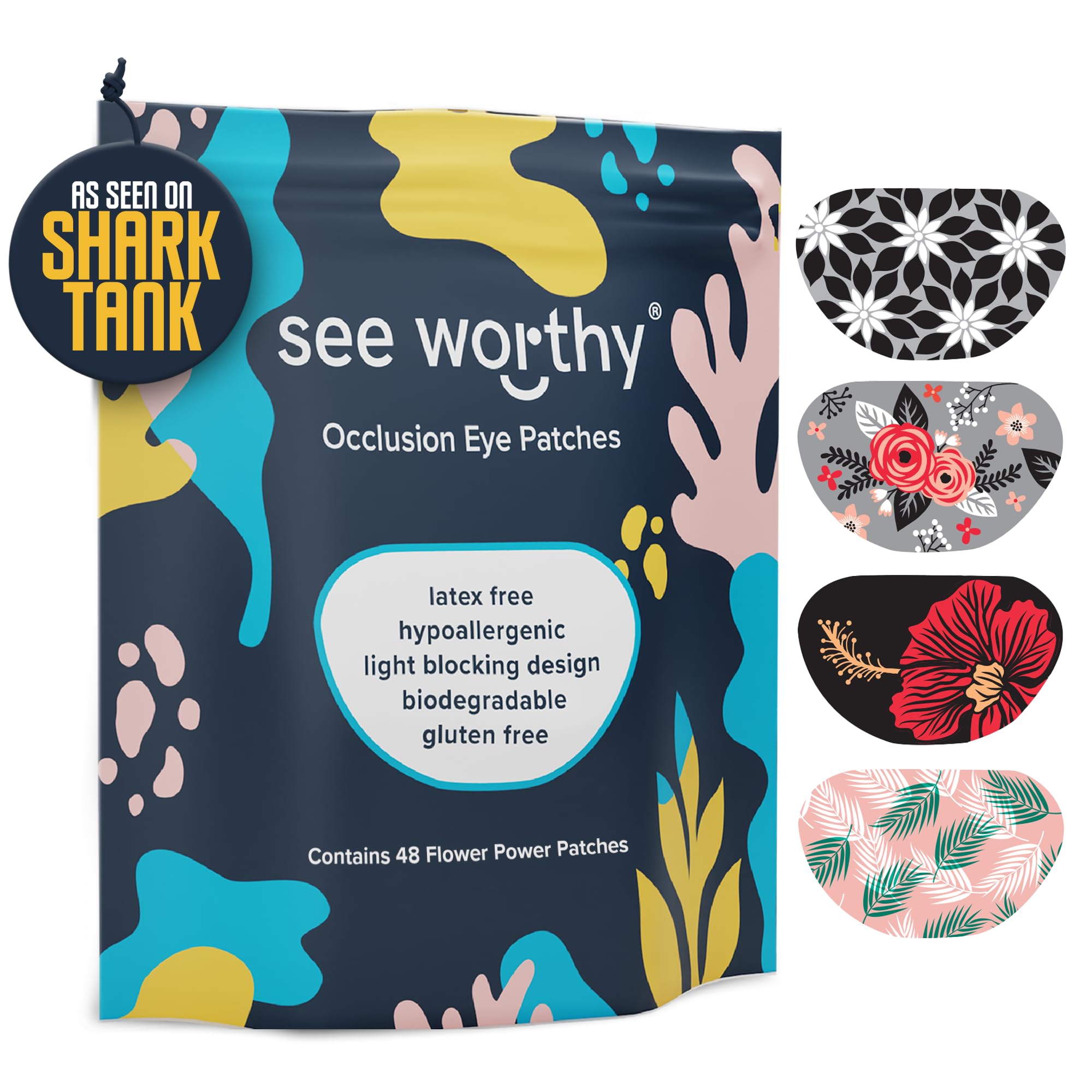 See Worthy Flower Power Eye Patches - Innovative Design, Smart Adhesive Technology - Breathable & Comfortable Eyepatch for Lazy Eye - Soft Eye Patches, Concave Shape & Fun Designs (48 per Box)