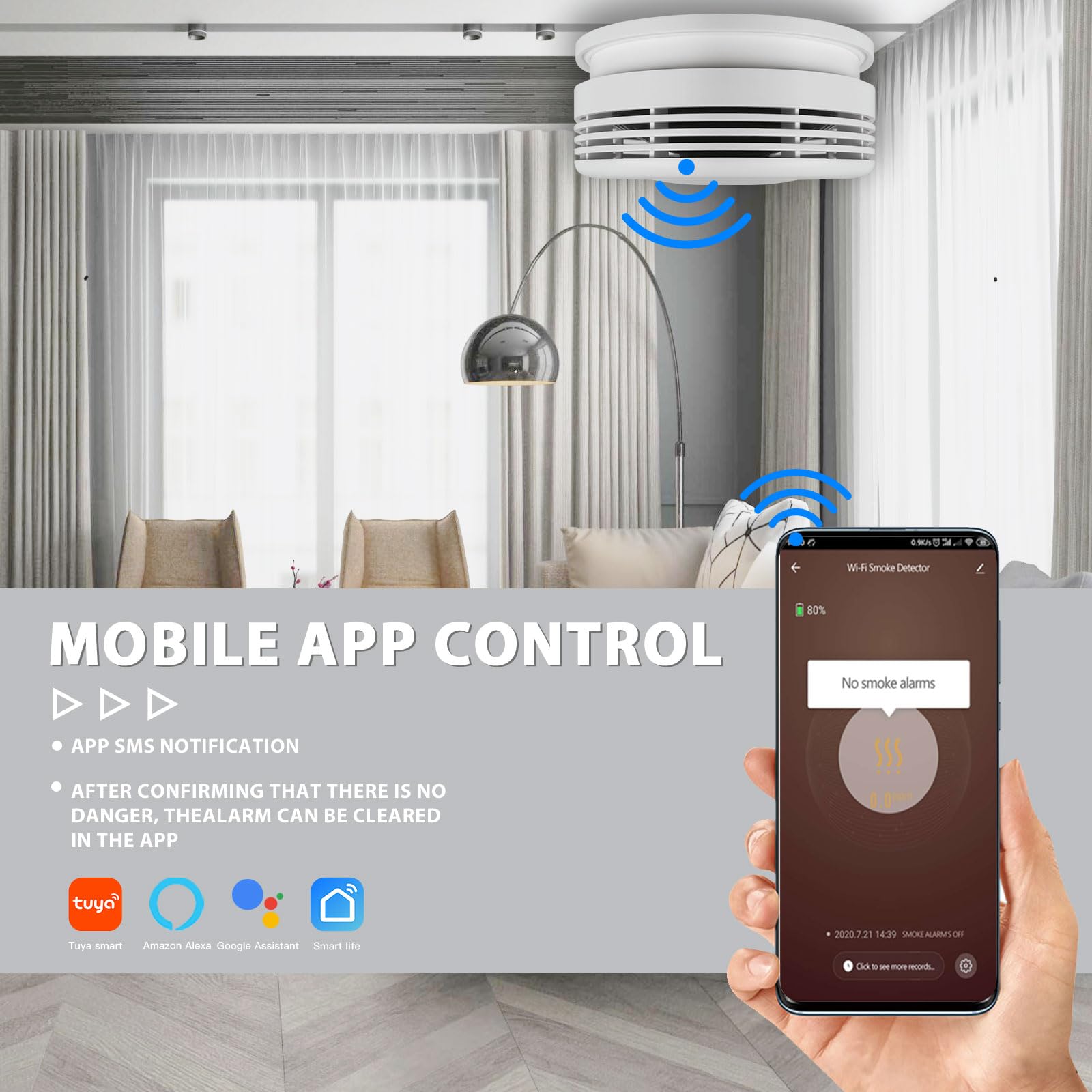 BSEED Detector de Humo WiFi,Detector de Alarma de Humo Inteligente,Compatible con Alexa y Google Home,Notificaciones en Tiempo Real,Cumple con Las Normas EN 14604,Alarma de 85 dB(3 Piezas)