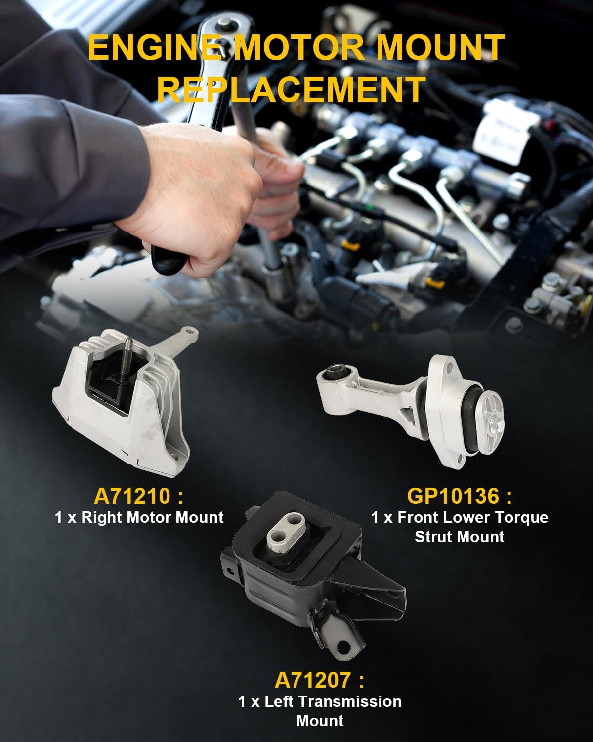 OCPTY Engine Motor Mount and Transmission Mount and Torque Strut Mount Set for 2017-2018 Hyundai Elantra 2.0L Automatic Transmission # 21810F2000 21950F2000 21830F9100 (3PCS)