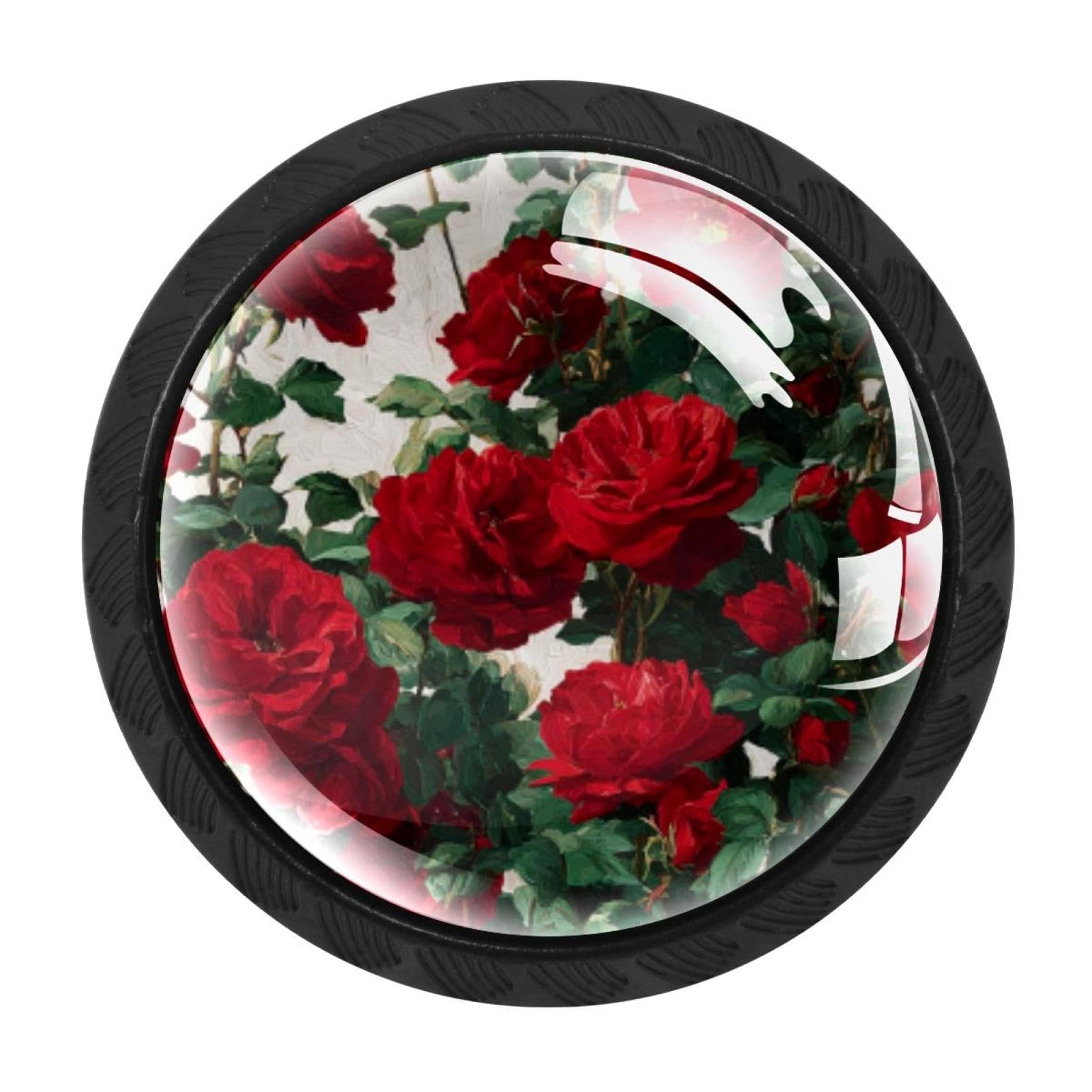 CHENZZZZ 4 Pack Cabinet Handles Black Floral Flower Red Roses (25) Cabinet Knobs Draw