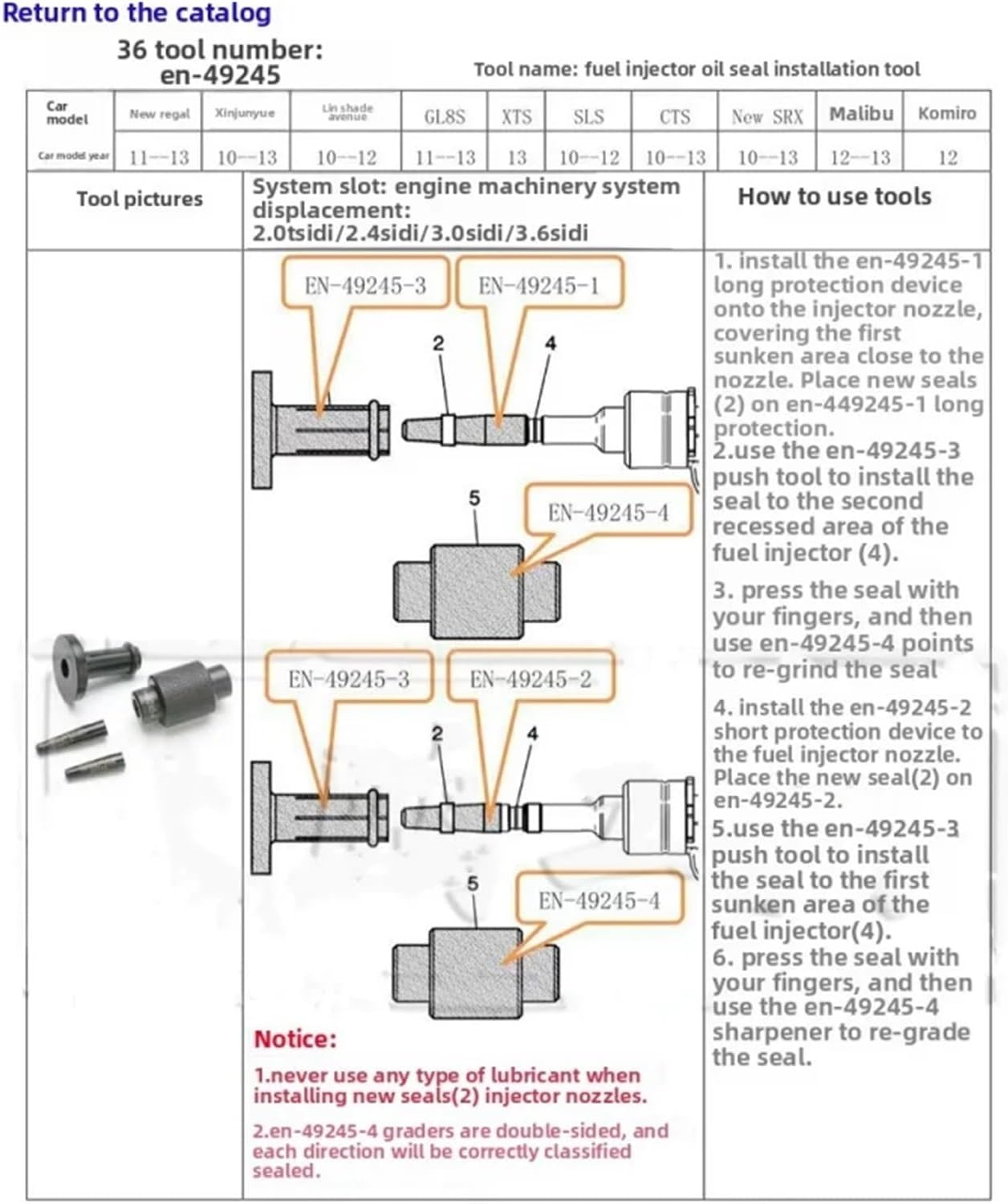 Compatible With Buick 3.6 Regal 2.0T/GL8 Fuel Injector Oil Seal Installation Tools Automobiles Parts Accessories Car Stuff Auto
