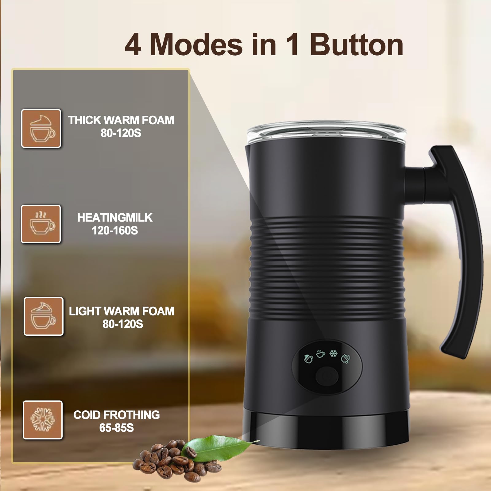 NWOUIIAY Melkschuimer Elektrische 4-in-1 Automatische Melkopschuimer 600W 350ml Warme & Koude Melkschuimer Intelligente Temperatuurregeling Stille Operatie voor Koffie Latte Cappuccino