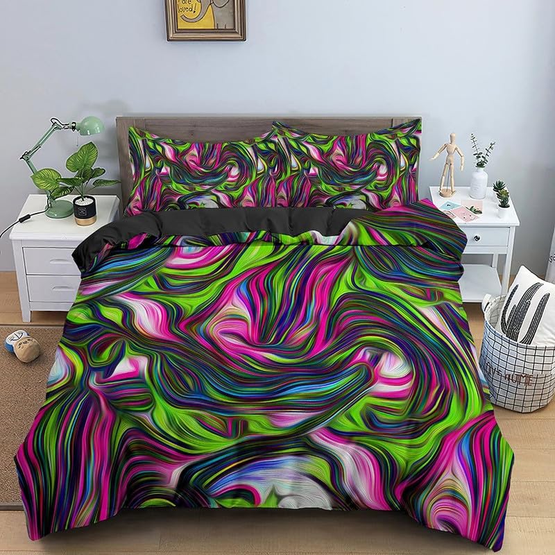 Housse de couette 90x190 résumé vert en microfibre avec sa taie 65x65