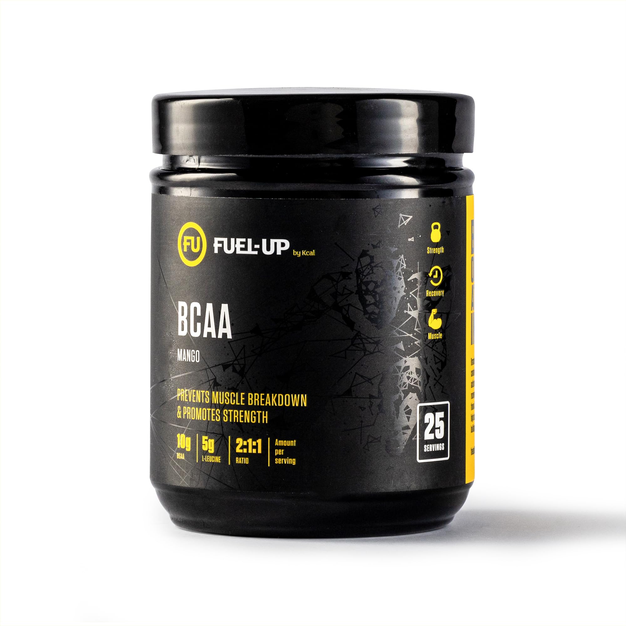 FUEL-UP by Kcal BCAA Powder- mango Flavour, Sugar Free Workout Recovery Drink,10g BCAAs Amino Acids per serving,5g L leucine,2:1:1 Ratio, 25 Servings Per Container, 325G